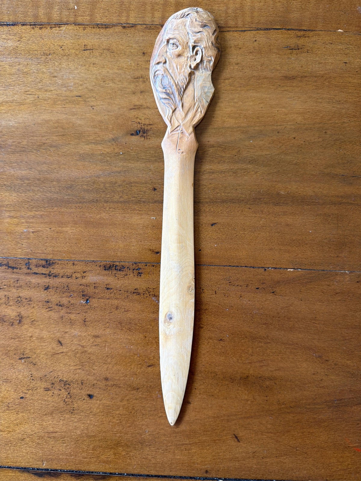 Hand Carved Wood Letter Opener Bearded Man Face Folk Art