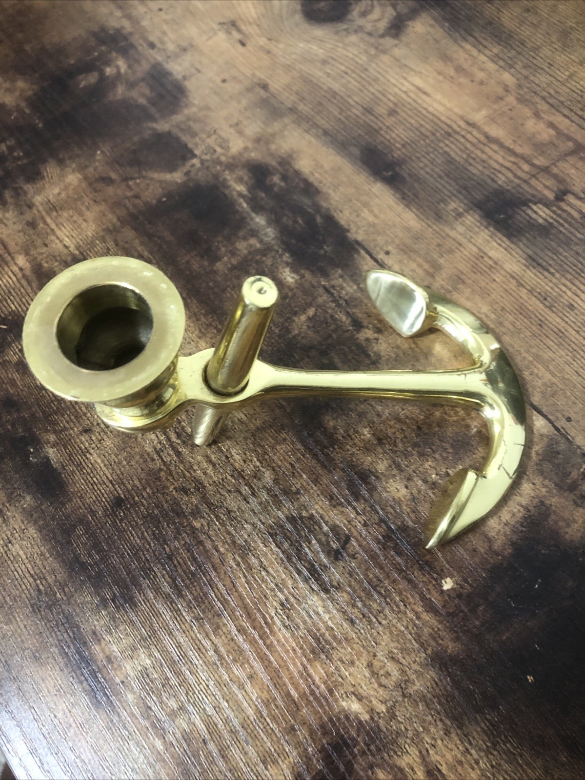 VTG Mid Century Modern Brass Boat ANCHOR Nautical Taper Candlestick Holder VTG Mid Century Modern Brass Boat ANCHOR Nautical Taper Candlestick Holder