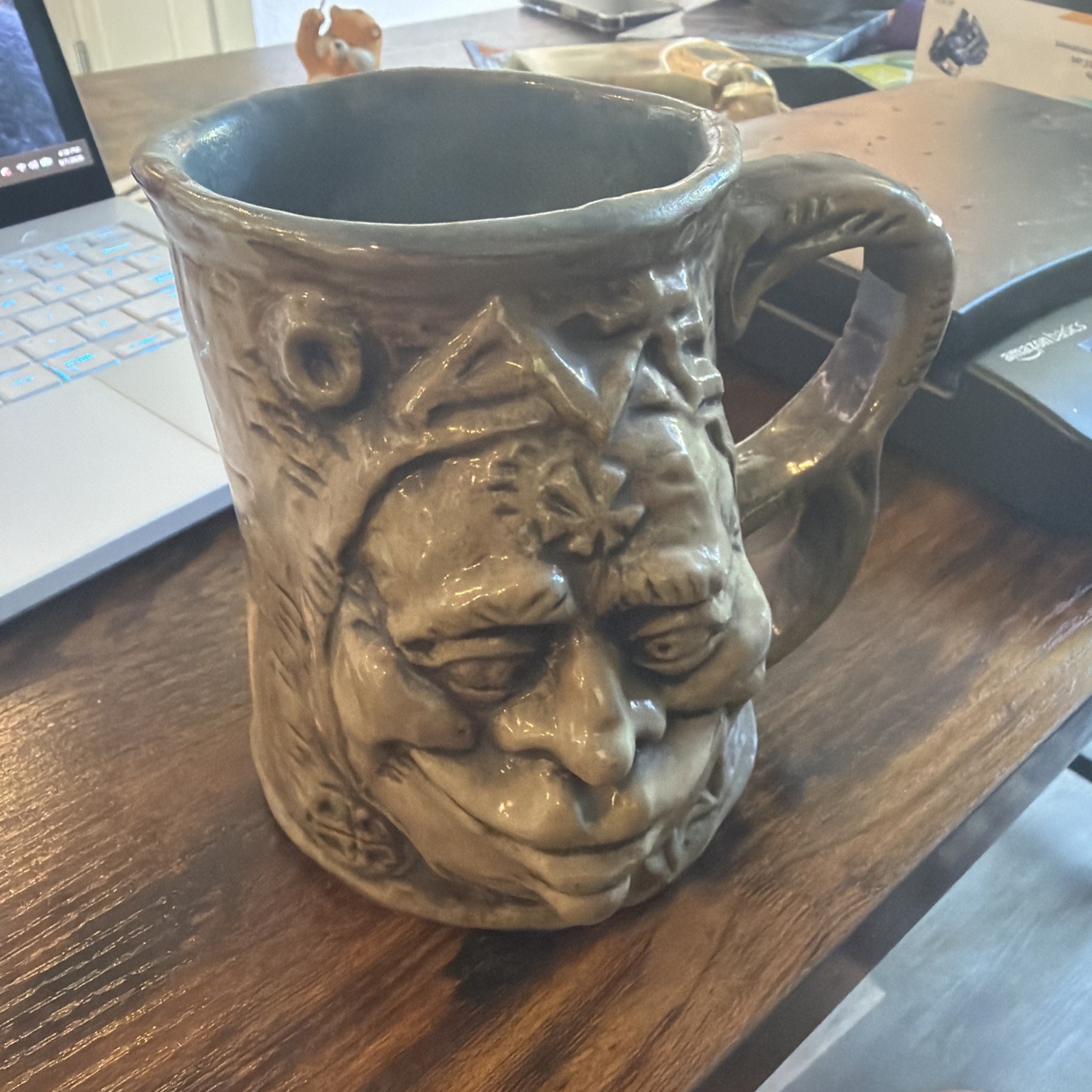 Pottery Mug Cross Eyed Ogre w/ Troll Inside Medusa on Backside, 1971 Tim Rumph