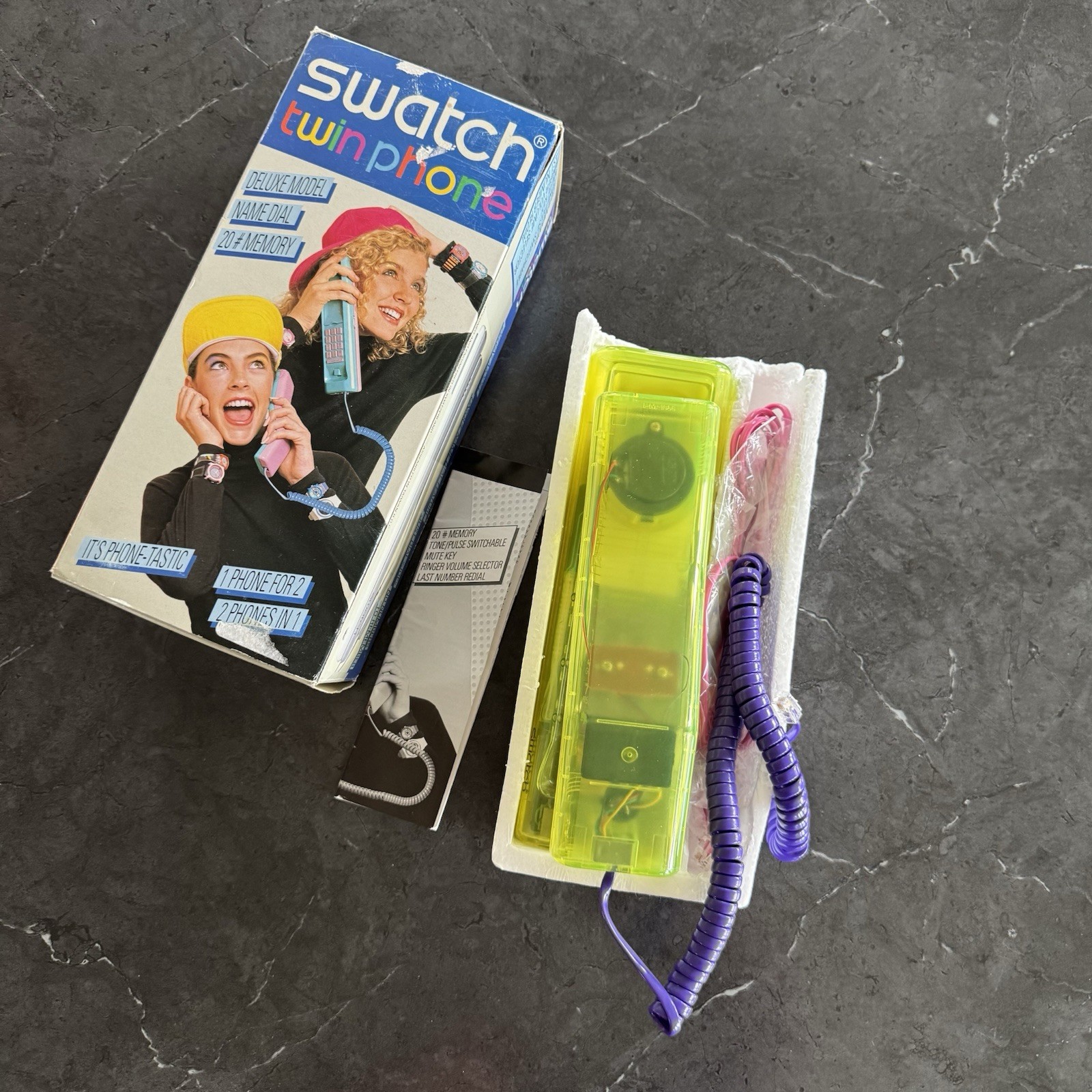 Vintage Swatch Twin Phone Limelight XG 100 Deluxe Model Transparent in Box