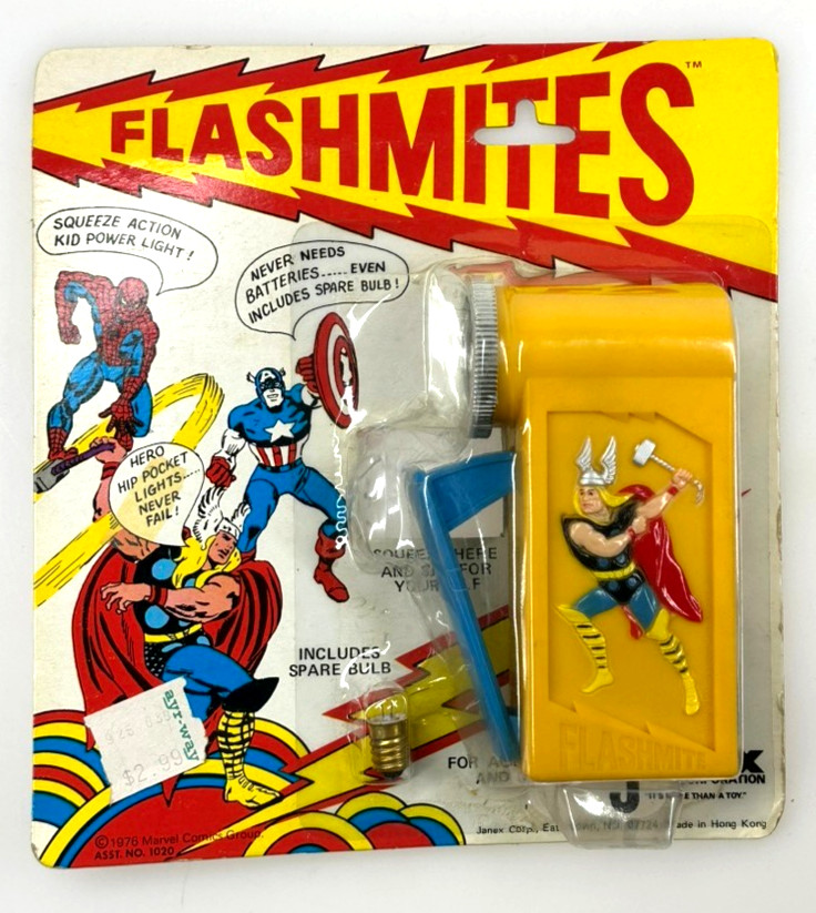Vtg THOR Janex FLASHMITE Flashlight Spiderman Captian America 1976 Marvel Comics