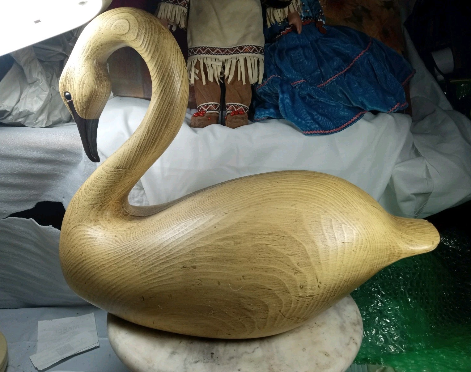 Beautiful Wooden Swan Sculpture W/Realistic Eyes - Large