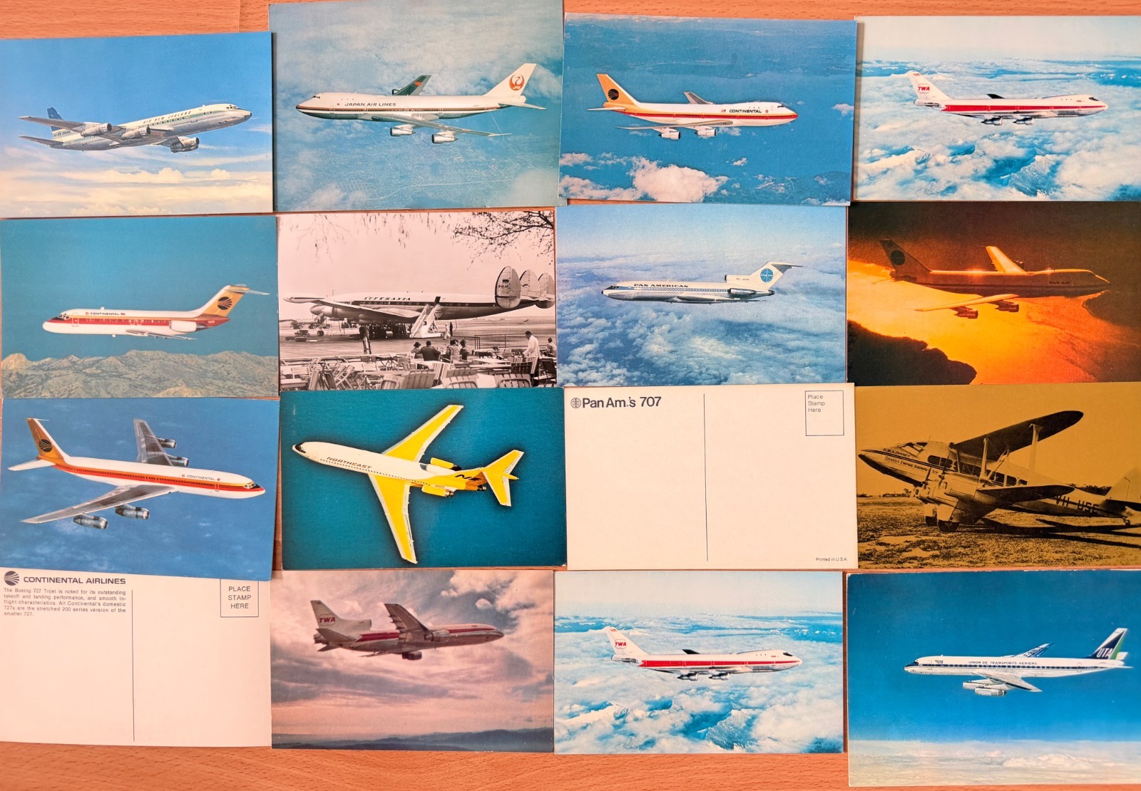 Vintage Airline Postcards Lot of 16 Jetliners: ContinentalPanAmTWAQuantasUTA etc