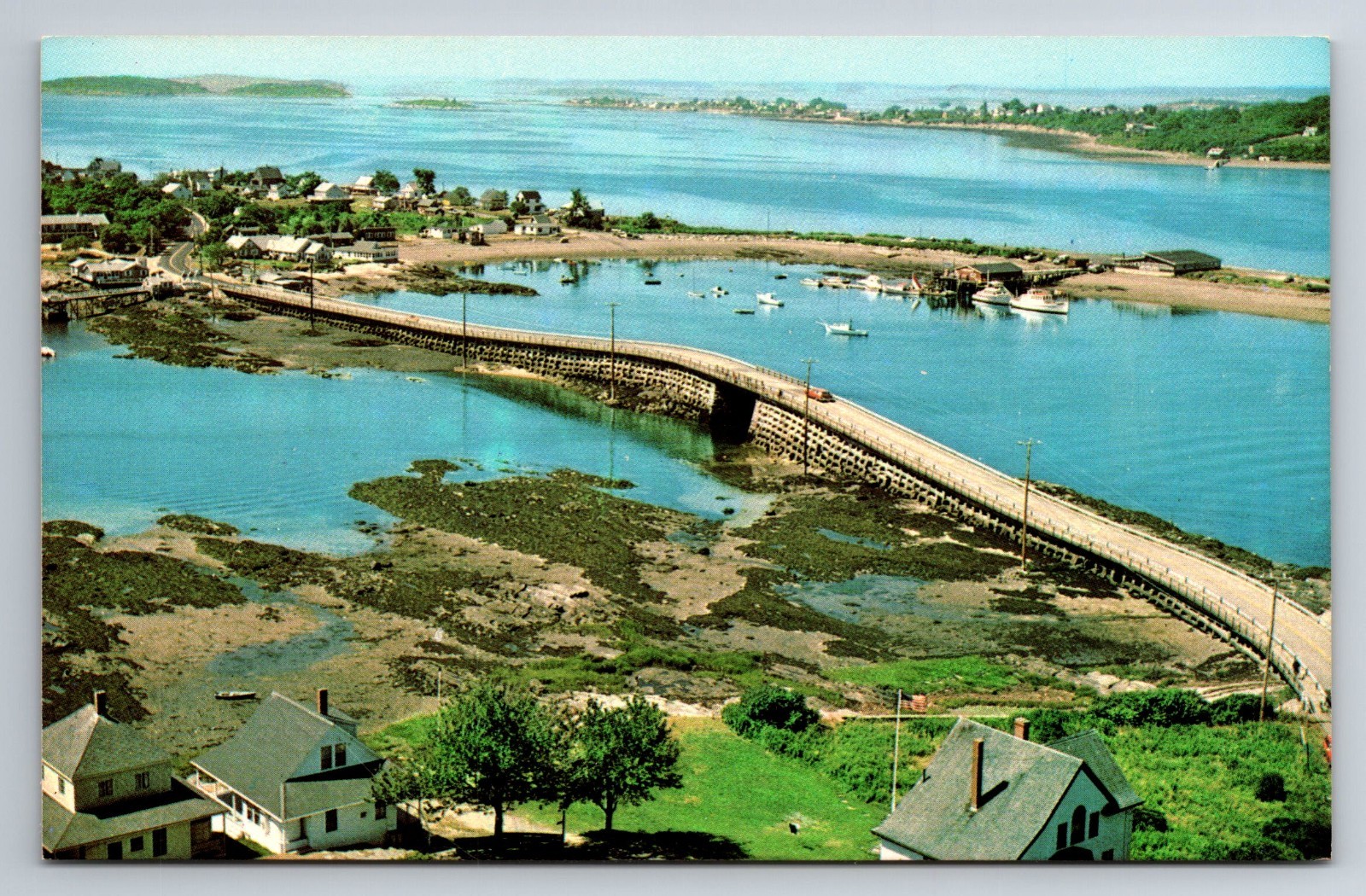 ME, Bailey Island, Cribstone Bridge, Aerial View, Vintage Postcard