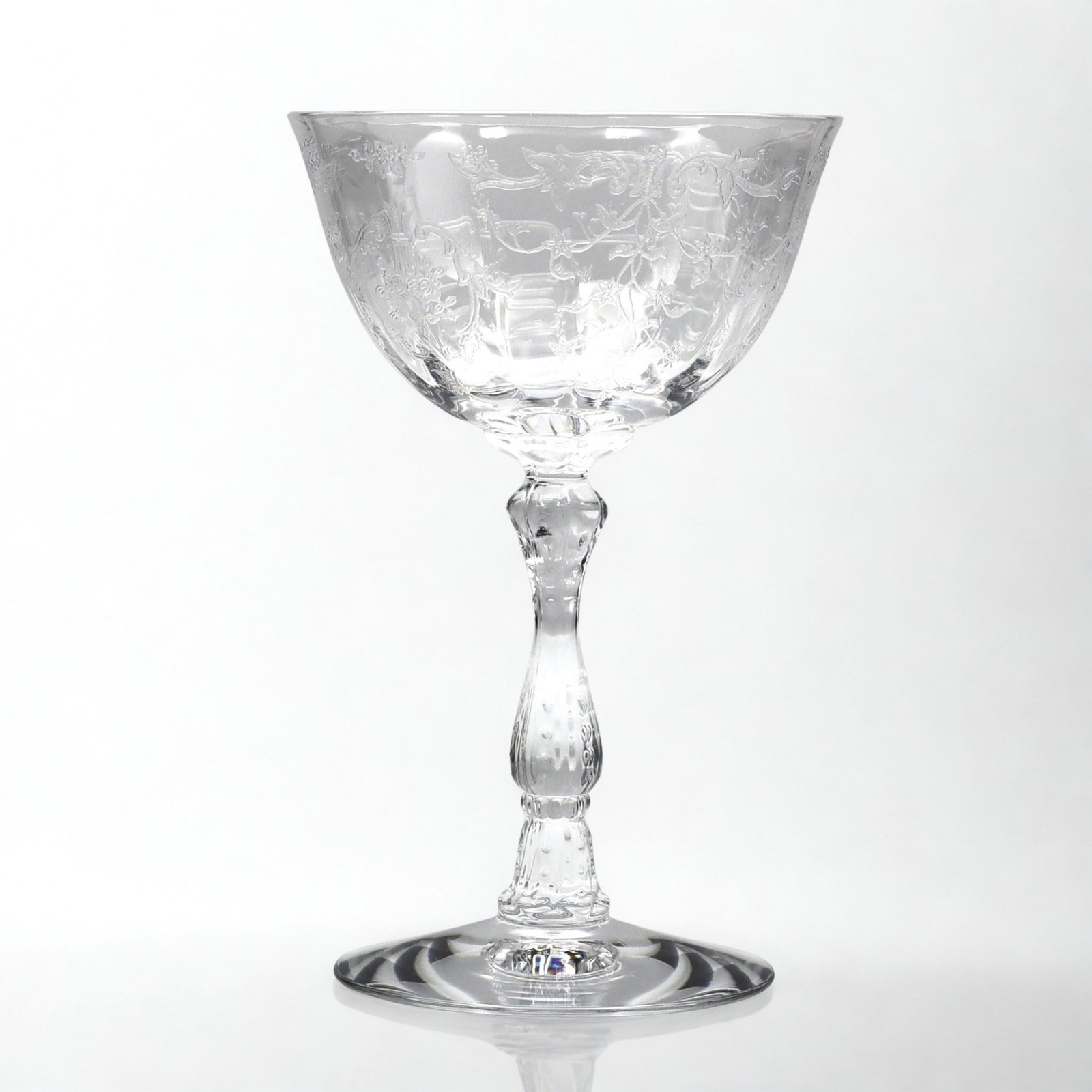 Vtg Fostoria Meadow Rose Etched Crystal Champagne Tall Sherbet Coupe Glass 5.5\