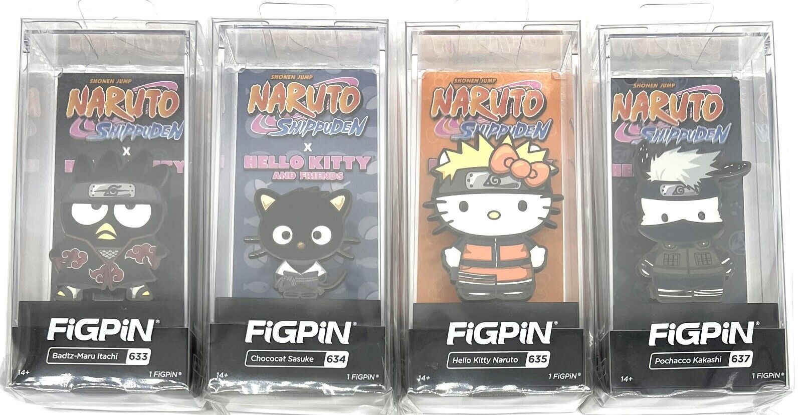 FiGPiN Naruto Shippuden x Hello Kitty Naruto Sasuke Itachi Kakashi Set of 4 Pins