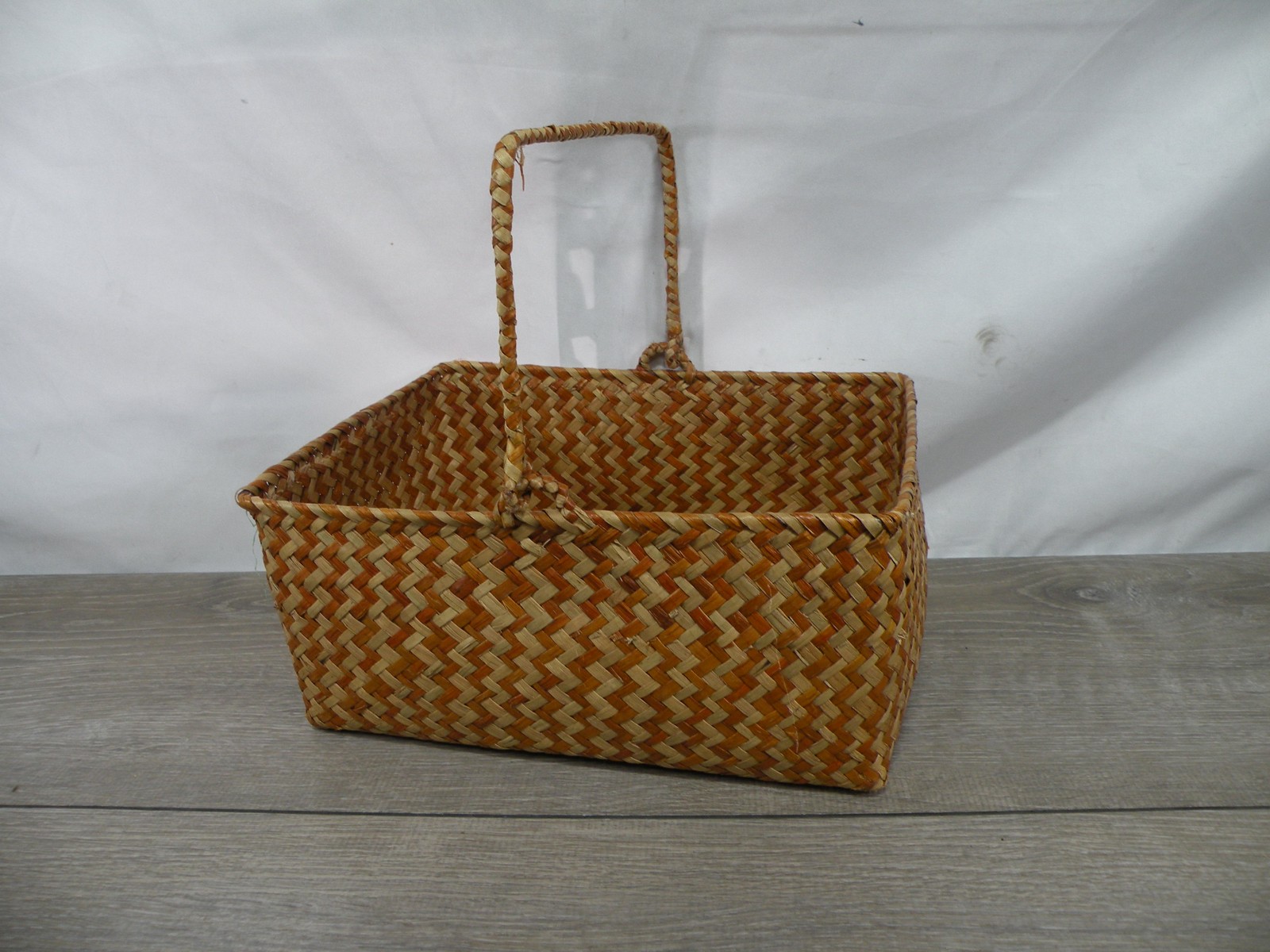 Handmade Woven Reed Basket with Handle - Natural Tan Brown Decorative Storage