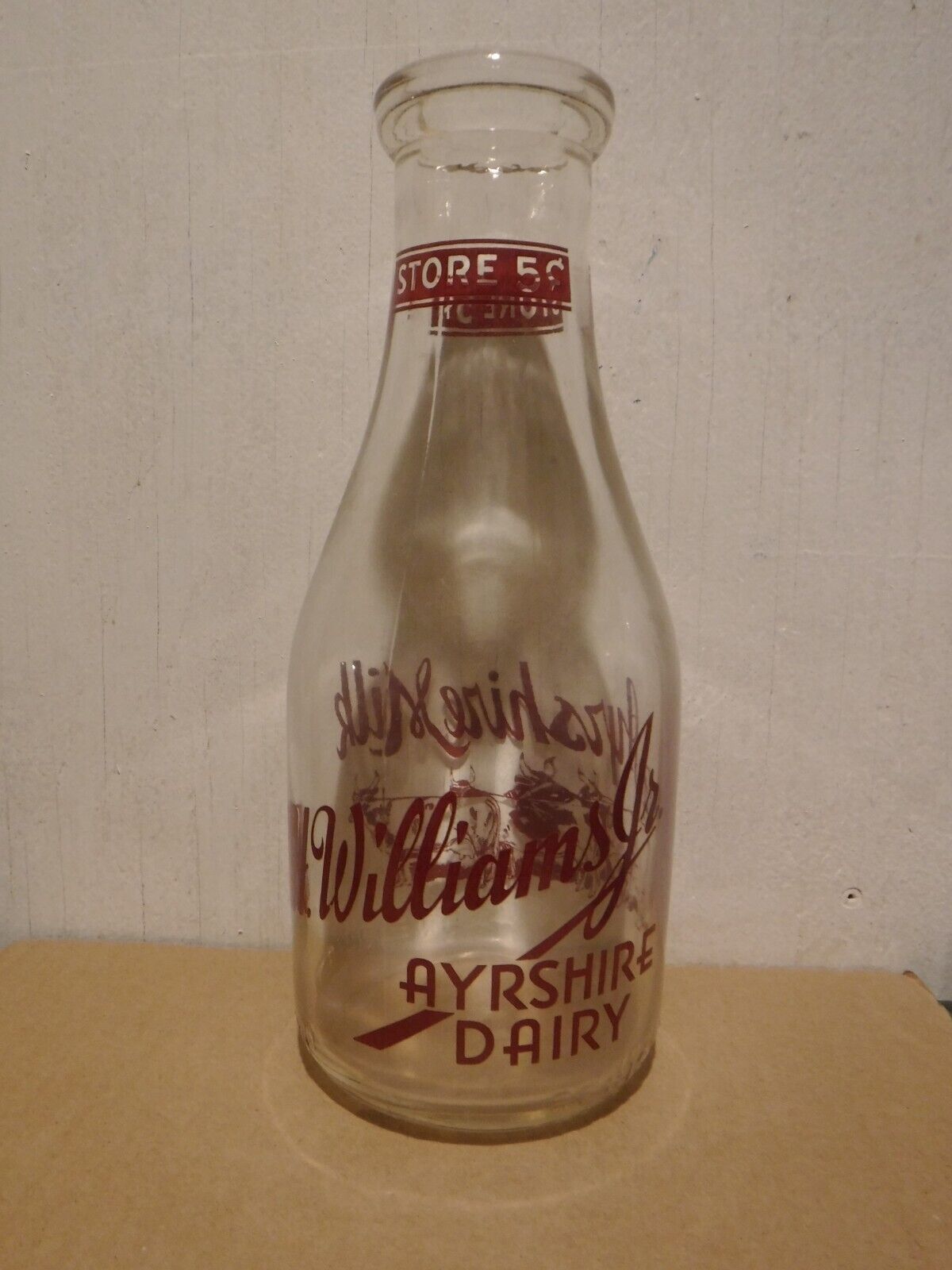 1 Quart M. H. Williams Jr, Ayrshire Dairy Milk Bottle, Glen Falls NY