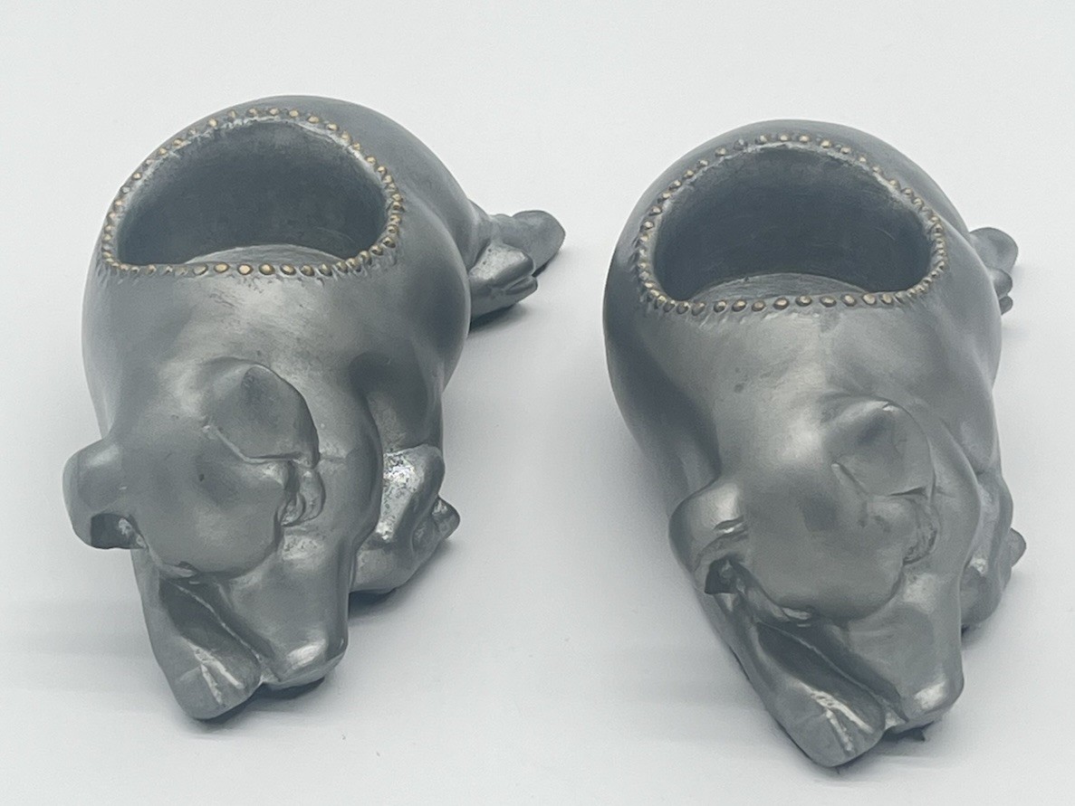 Vintage Petites Choses Pewter Sleeping Pig Oil Lamp Bases Mortons Steakhouse Set