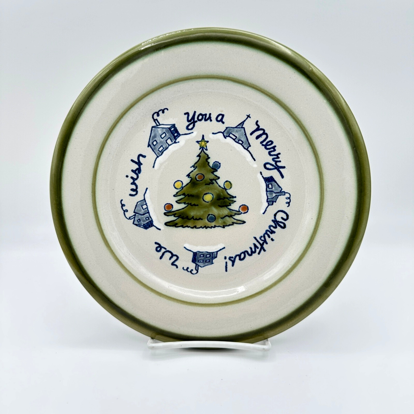 Vintage Christmas Louisville Stoneware Cookie Plate Kentucky Folk Art 9.25 inch