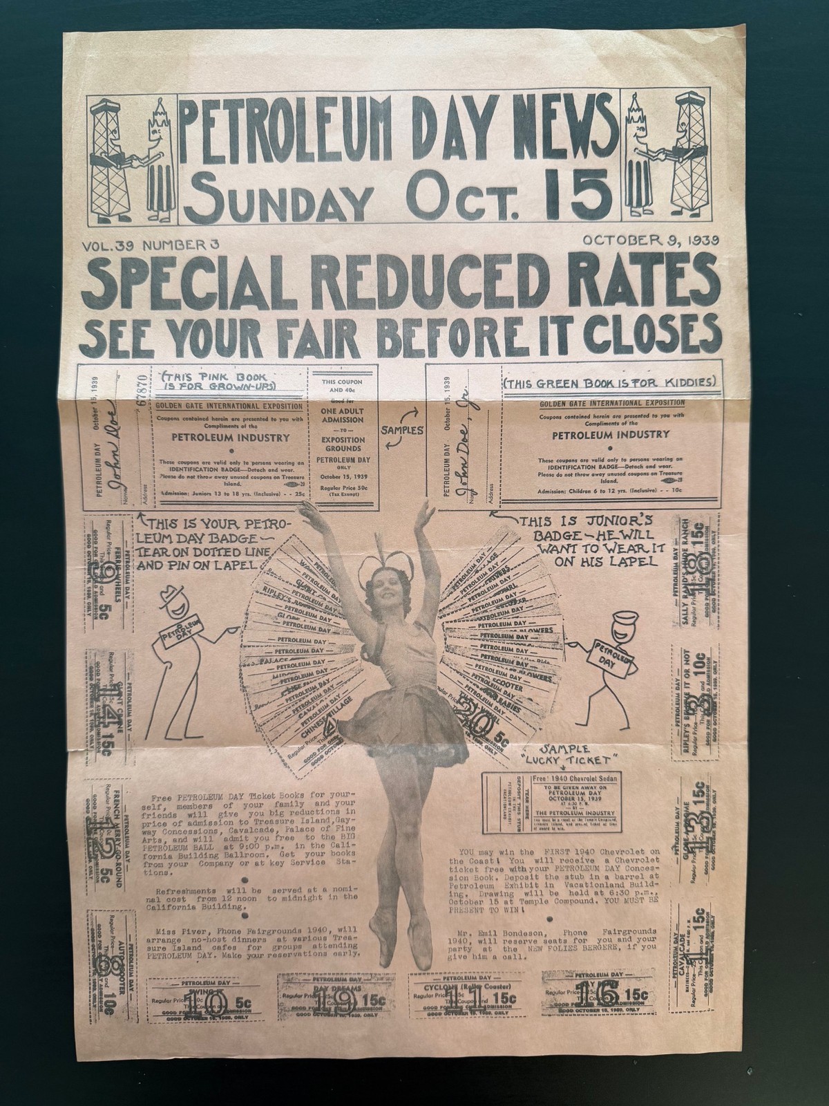 Vintage Broadsheet Promotional Flyer Petroleum Day San Francisco Oct 9, 1939 Vintage Broadsheet Promotional Flyer Petroleum Day San Francisco Oct 9, 1939