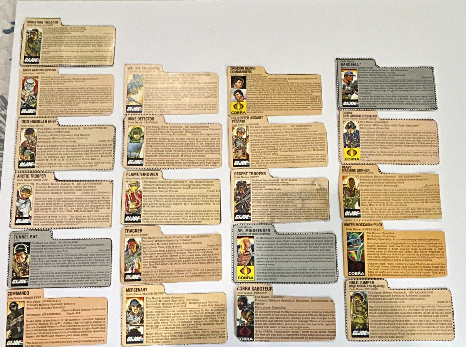 Hasbro G.I. Joe Vintage Character/File Card Lot (21 Total) Hasbro G.I. Joe Vintage Character/File Card Lot (21 Total)