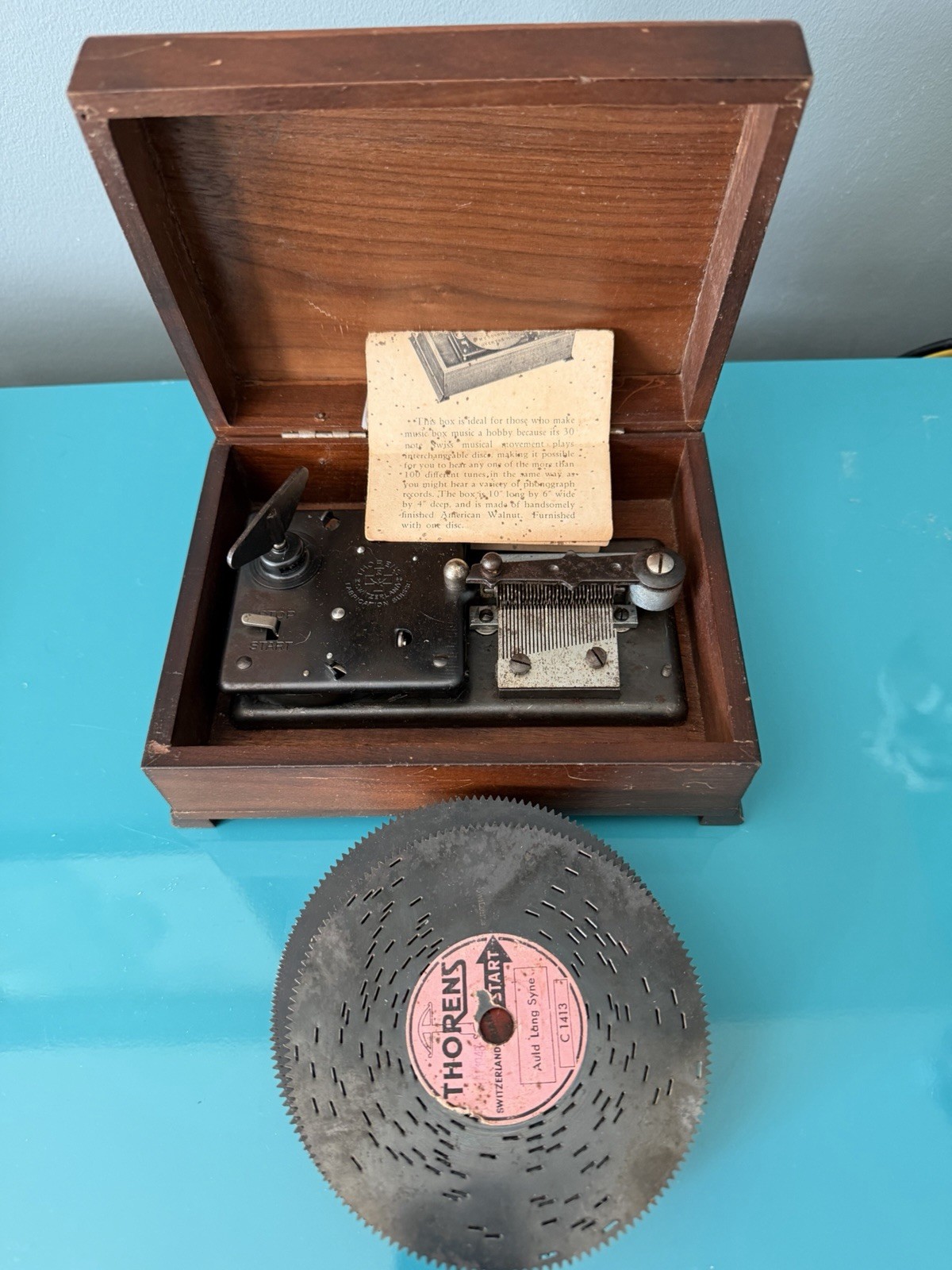 Silverite THORENS Automatic  Disc Music Box Antique Working Condition 15 Discs