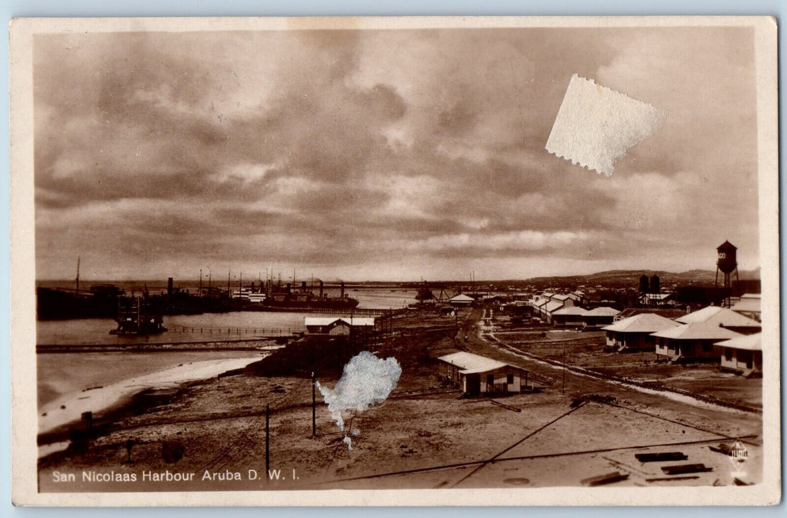 Aruba D.W.I. Postcard San Nicolas Harbour Railroad View 1930 Vintage RPPC Photo