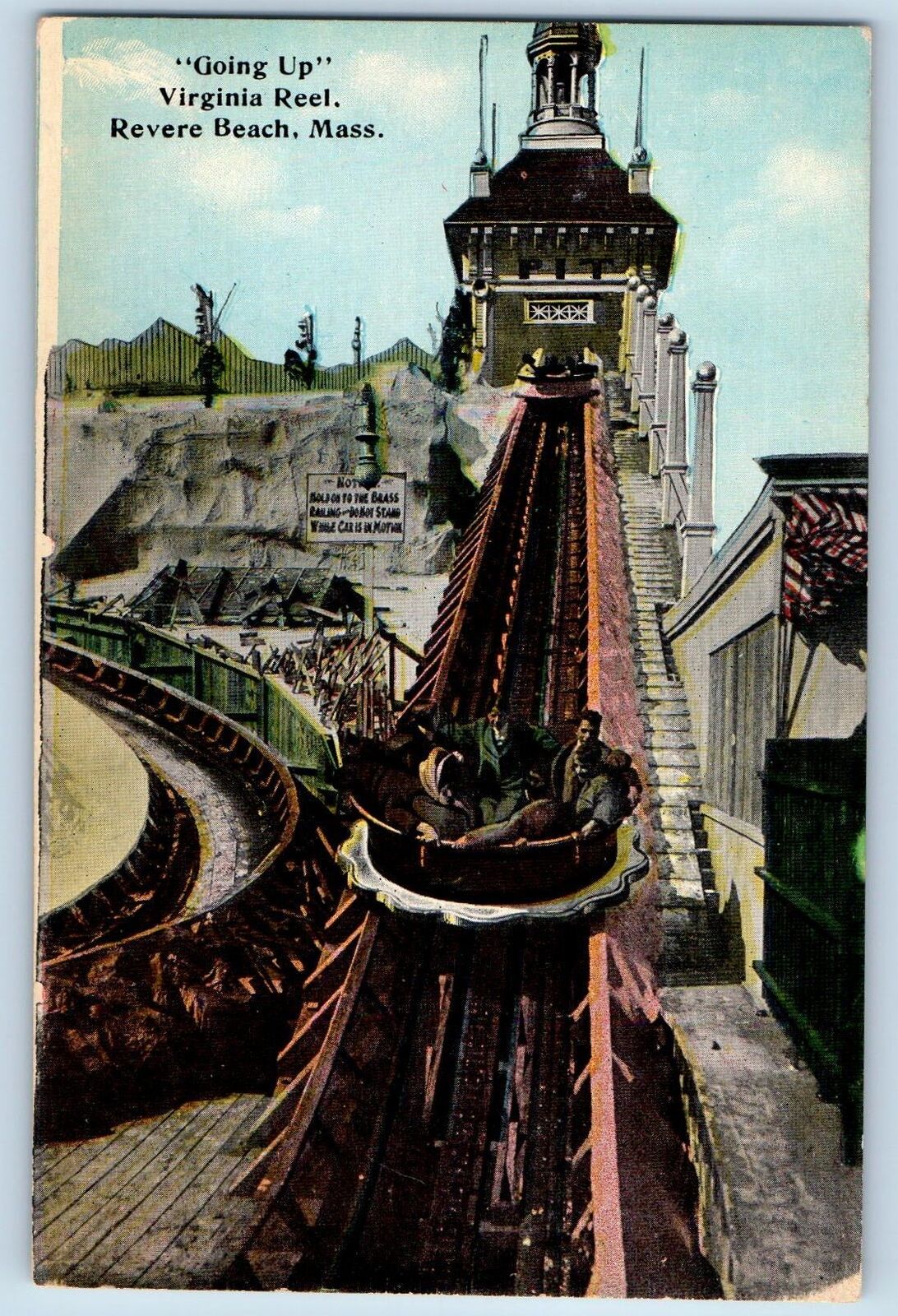 Revere Beach Massachusetts Postcard Going Up Virginia Reel Scene c1920\'s Antique