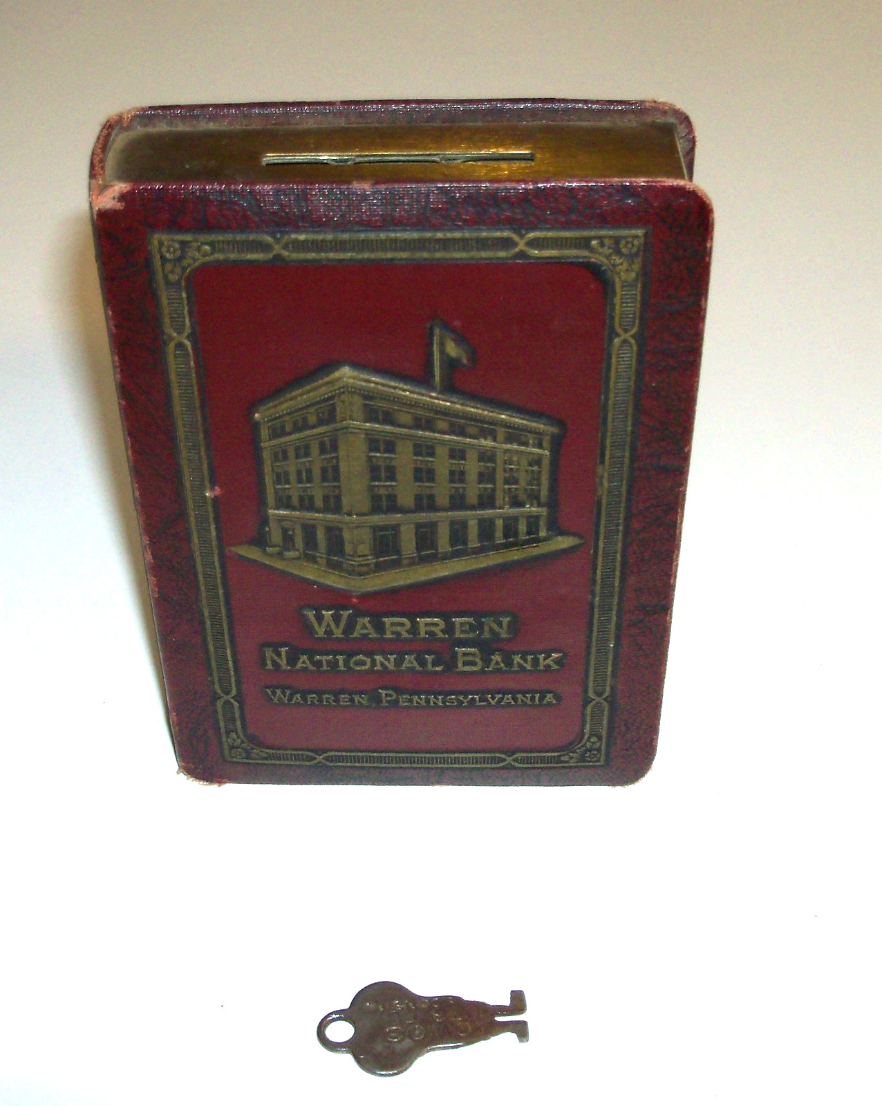 Antique Leather Bound Book Bank Warren National Bank Warren Pennsylvania w/Key