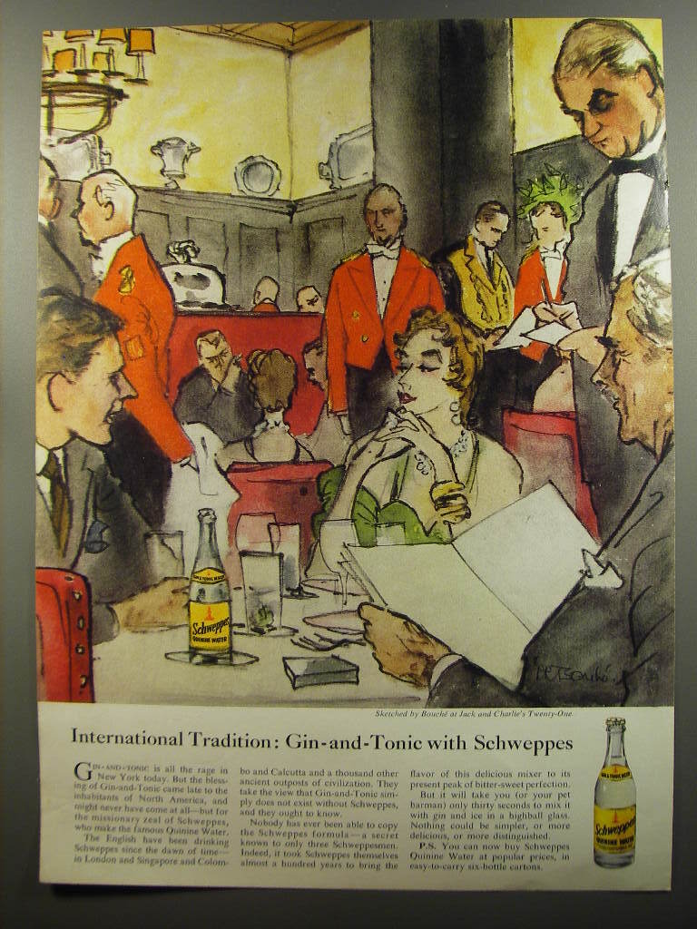 1953 Schweppes Tonic Water Ad - Sketched by Bouche at Jack and Charlie\'s 1953 Schweppes Tonic Water Ad - Sketched by Bouche at Jack and Charlie\'s