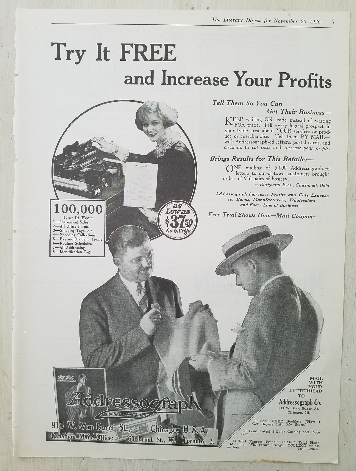 1926 antique Addressograph company Business Machines increase profit ad