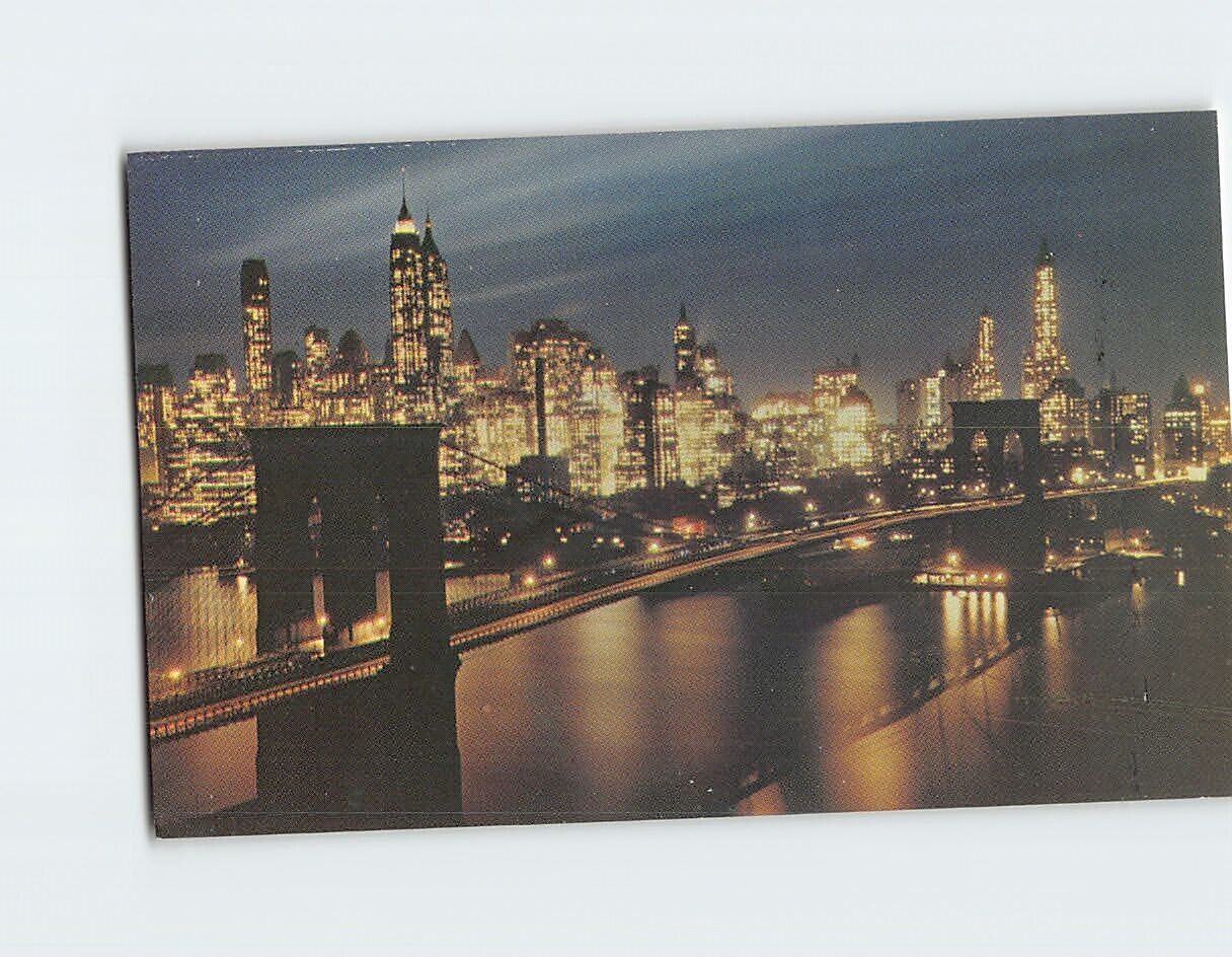 Postcard Brooklyn Bridge At Night New York City New York USA