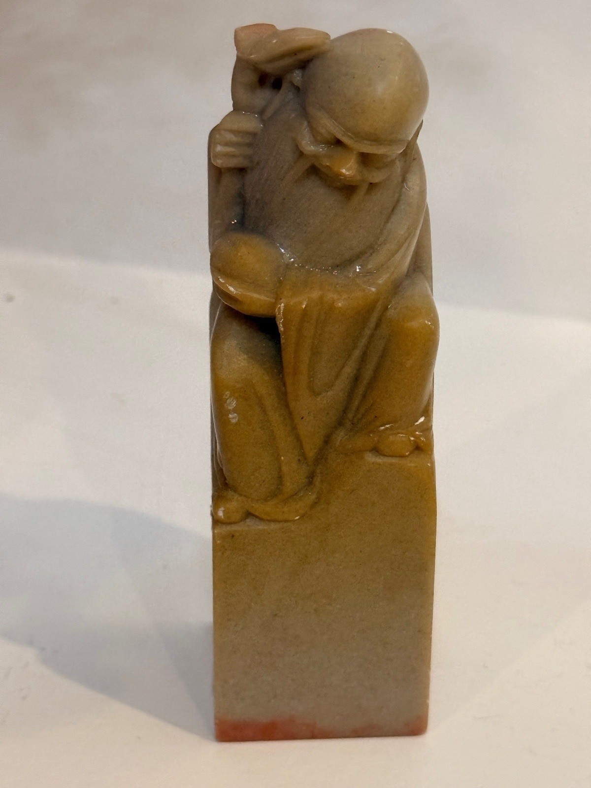 Vintage HandCarved Chinese Soapstone Chop Seal, Figural Immortal Stamp