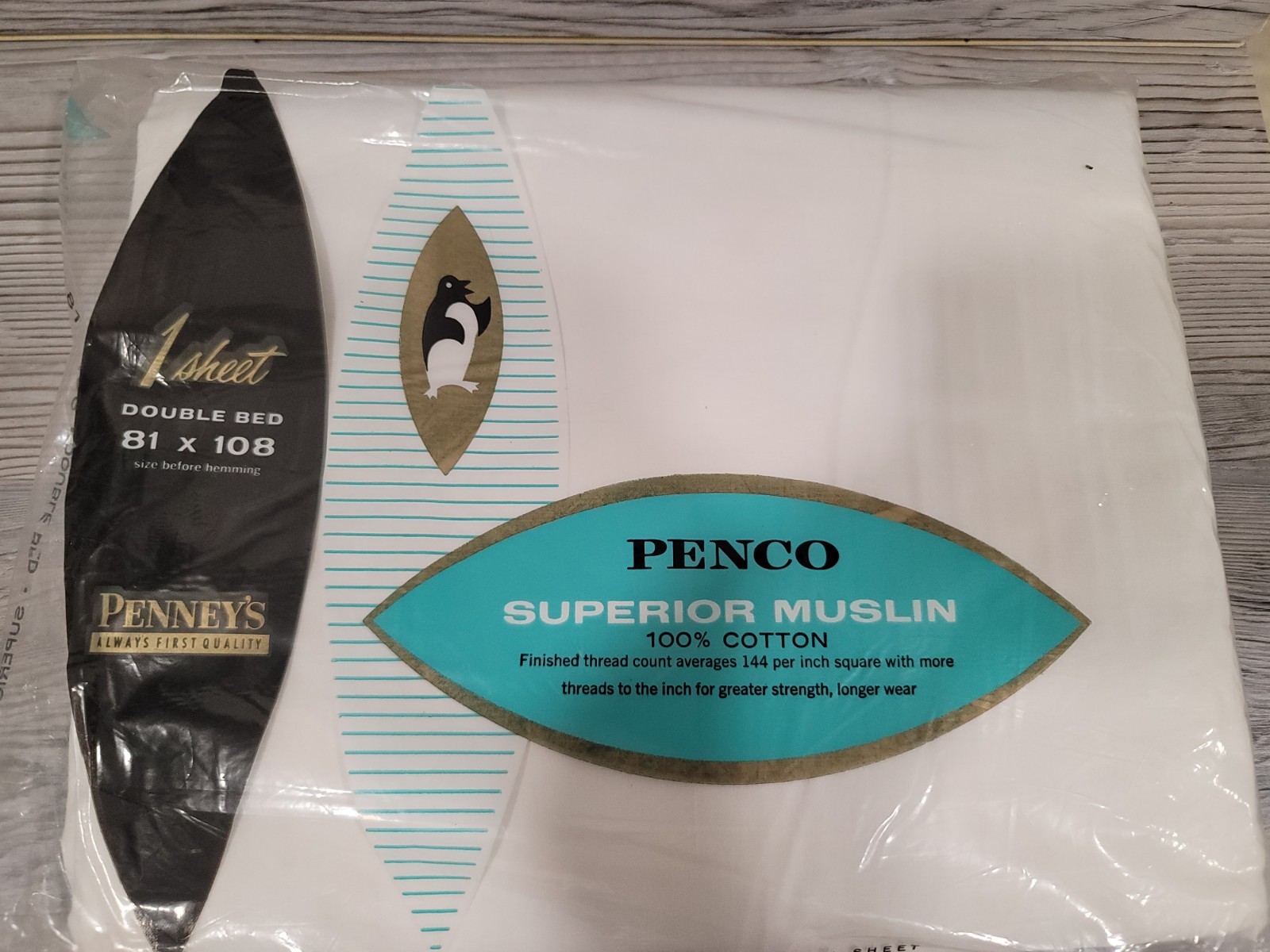 vintage Penney’s Penco Superior Muslin Sheet White Double Bed 81x108 NOS