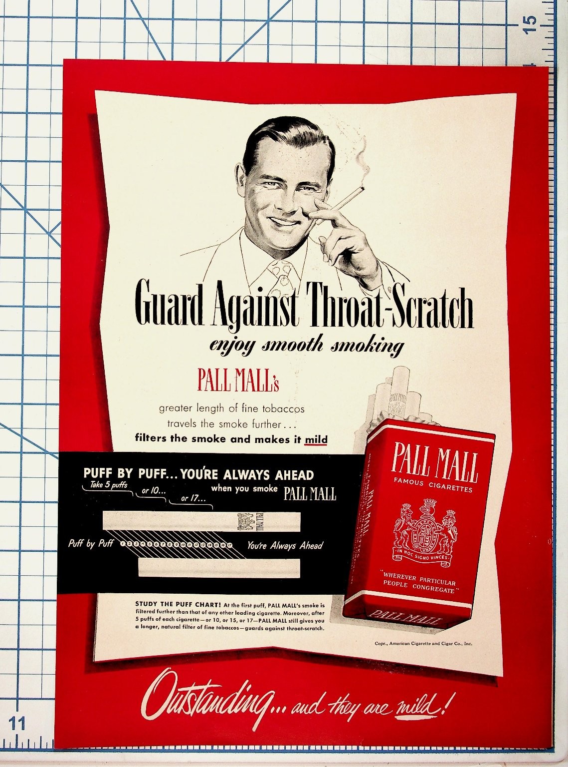 Vintage 1940s Pall Mall Cigarette Advertisement Man Smoking Ad