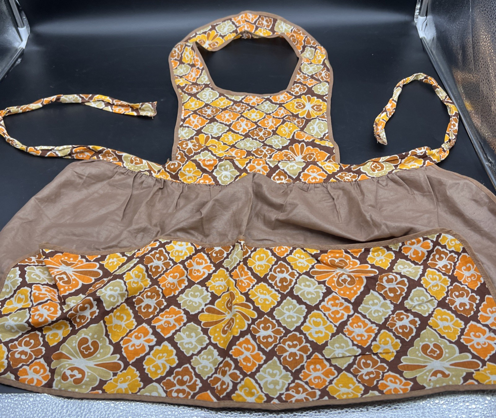 Vintage Brown and Floral Bib Kitchen Apron