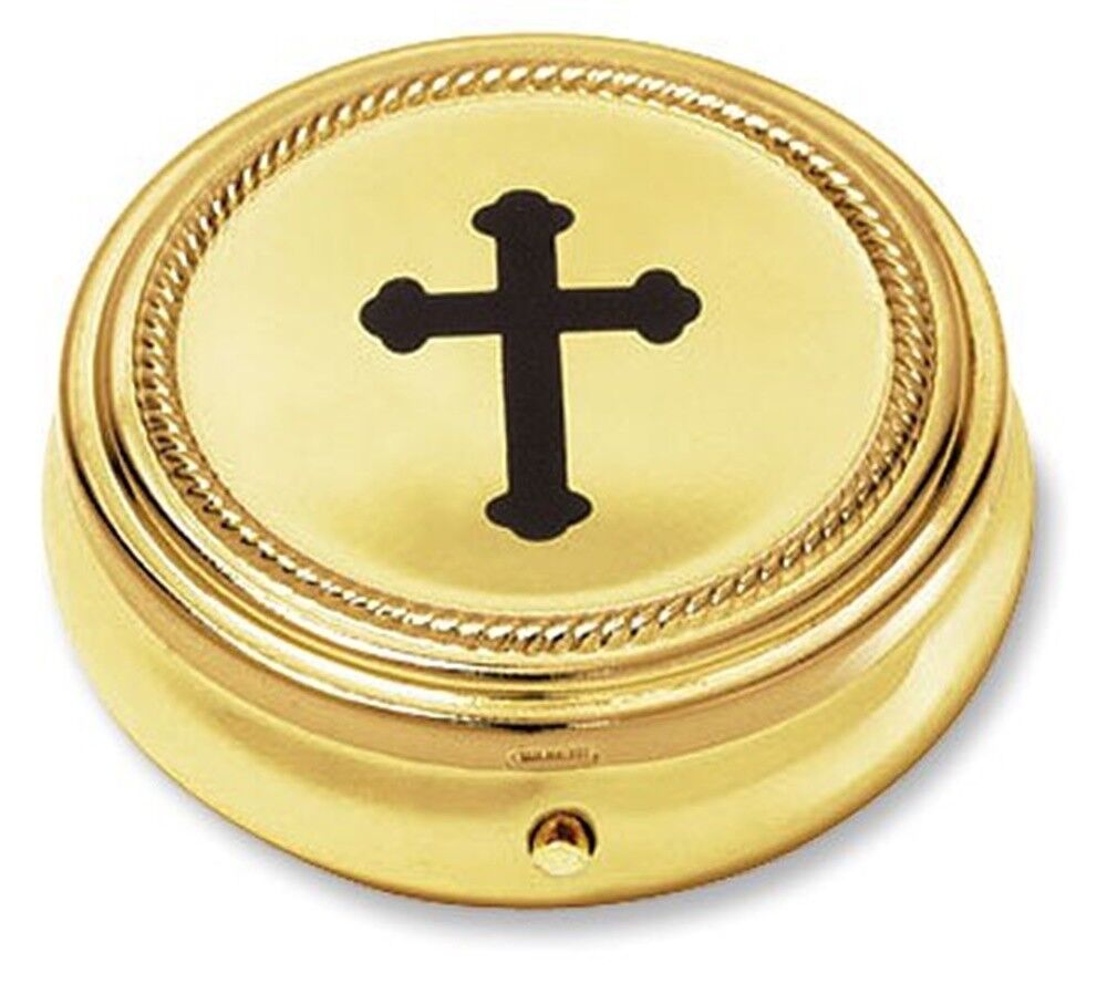 Catholic Budded Cross Gold Tone Pyx for Consecrated Eucharist Hosts
