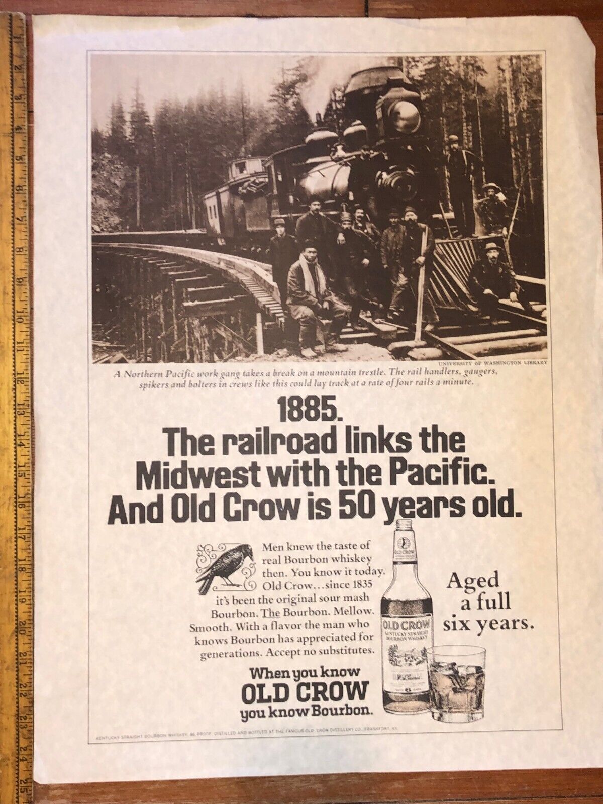 Vintage Old Crow Whiskey Print Ad Railroad Sign Poster - 19\