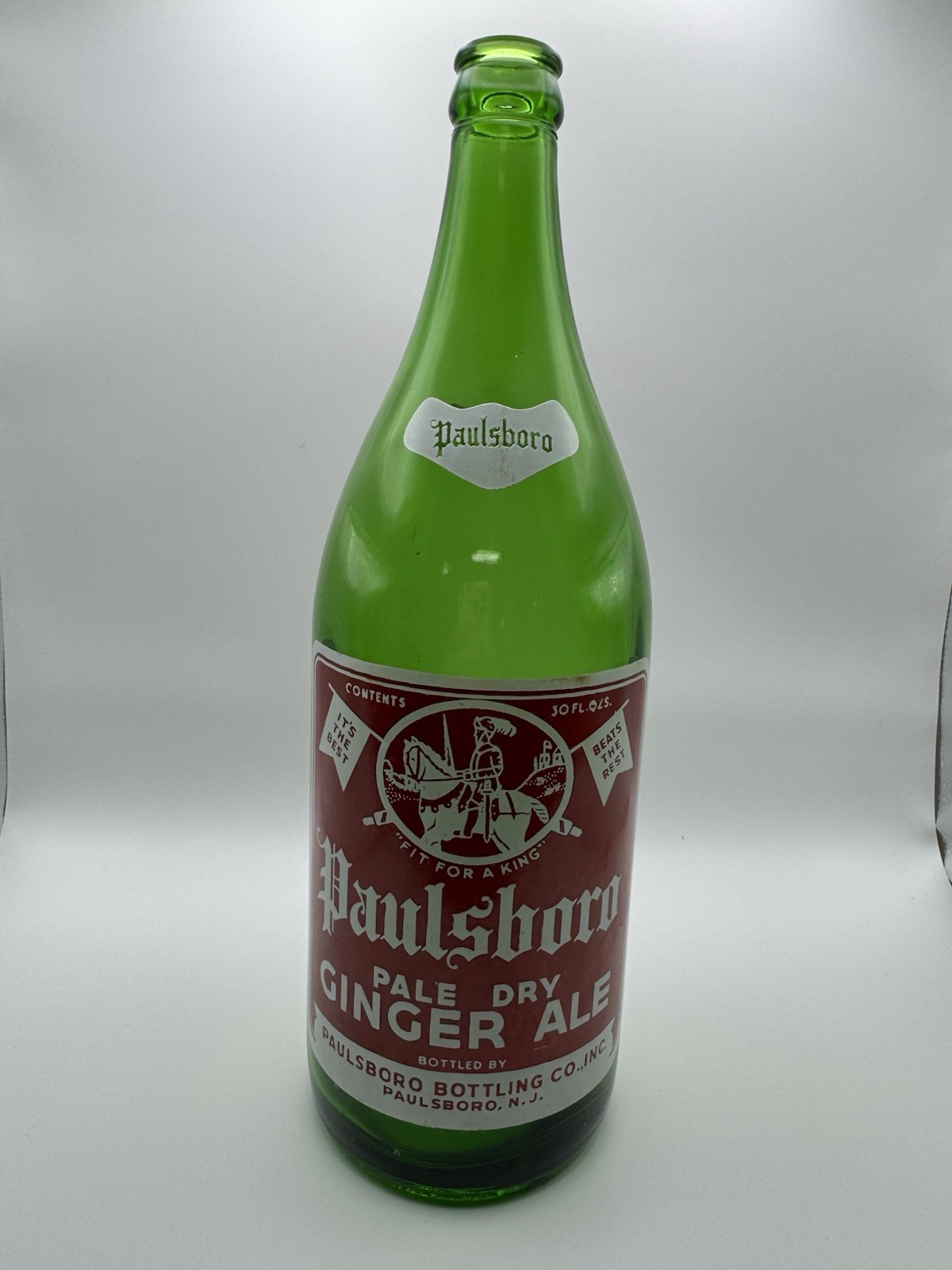 Vintage ACL 1965 Paulsboro Pale Dry Ginger Ale Soda BottleGreen PaulsboroNJ 30Oz