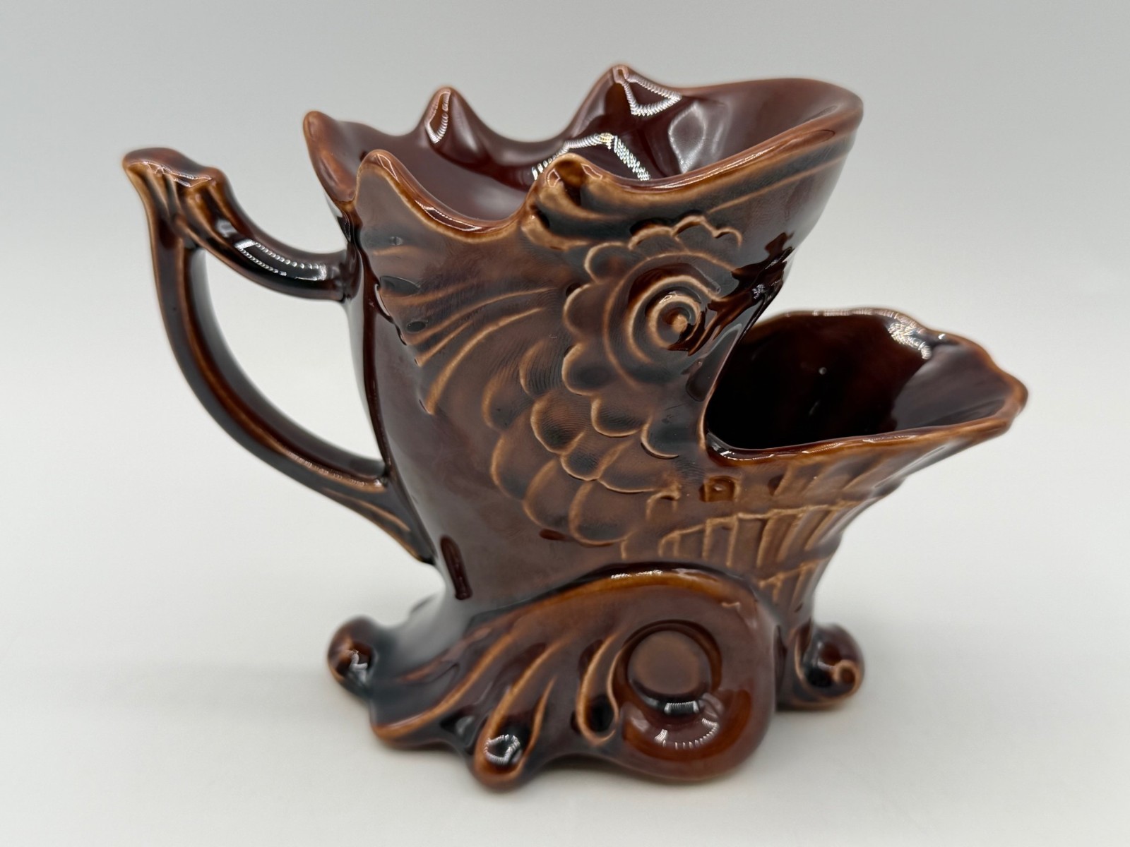 Vintage Portmeirion Pottery Grotesque Dolphin Brown Shaving Scuttle Mug MINT