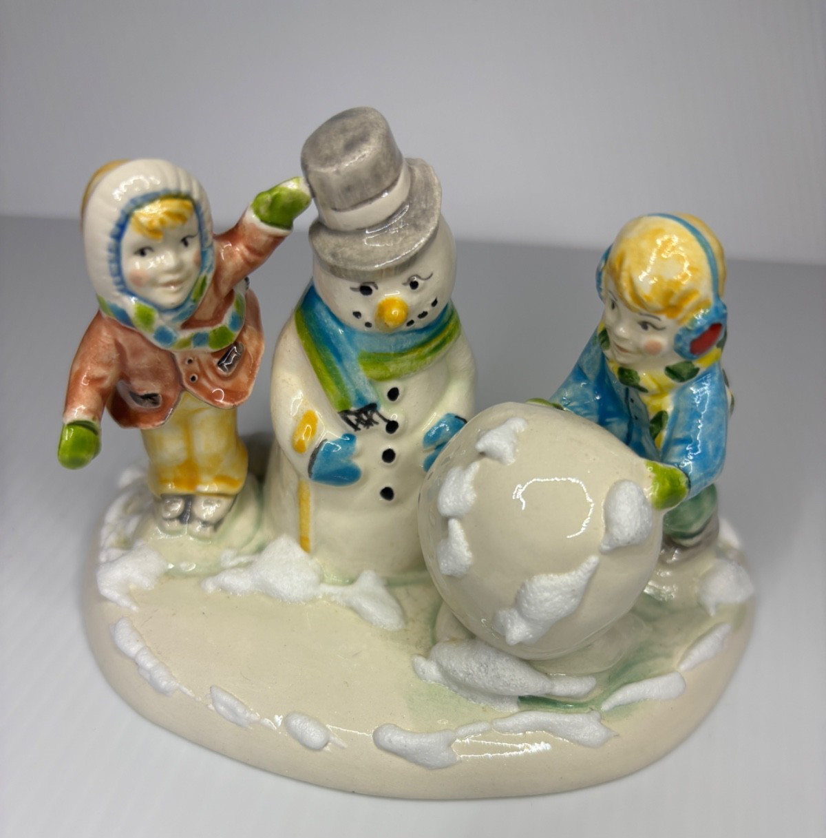 VTG Rare Walter Brockmann Studios Christmas Village Children Snowman Signed