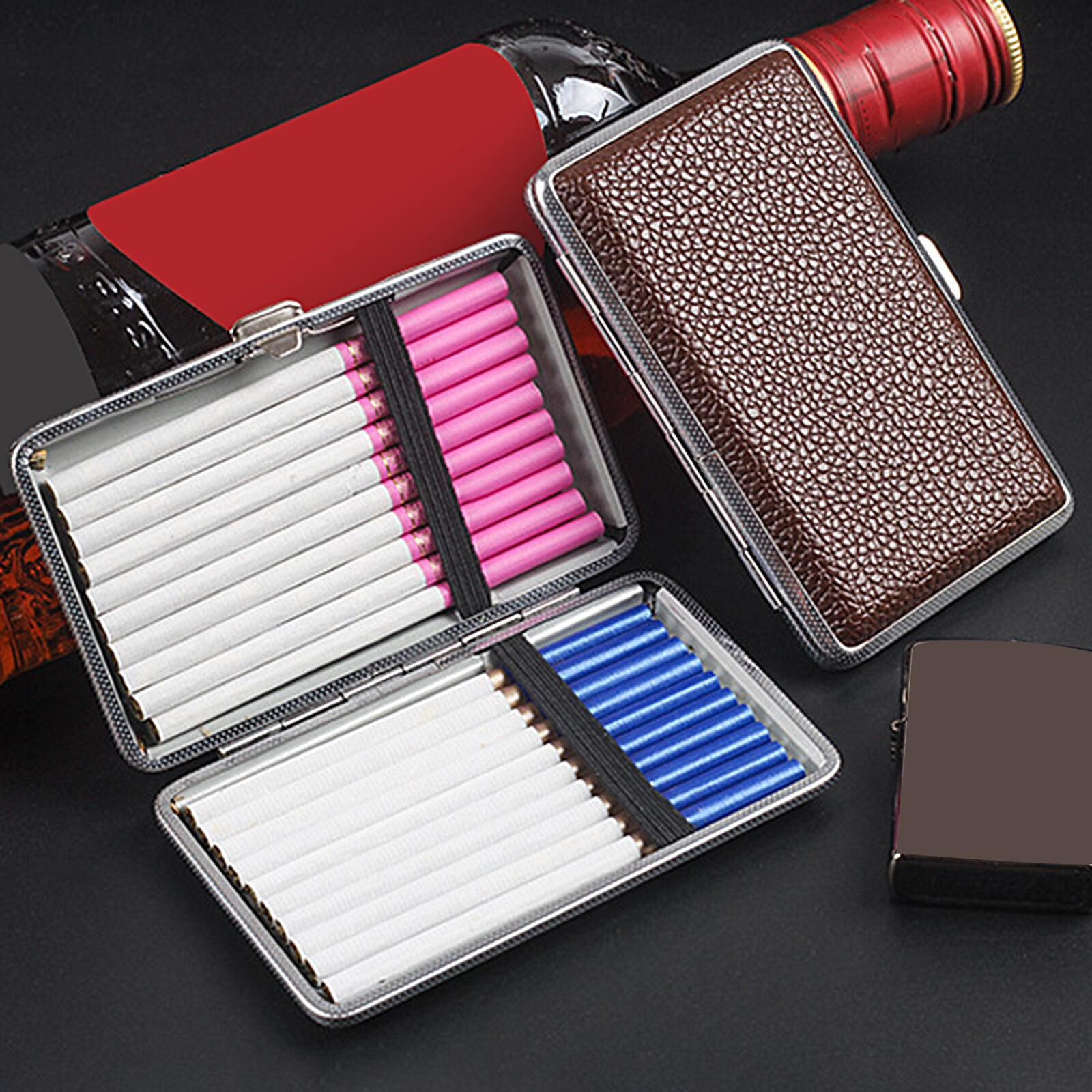 Portable Brown Leather Double Sided Cigarette Case Holds Pockets Container