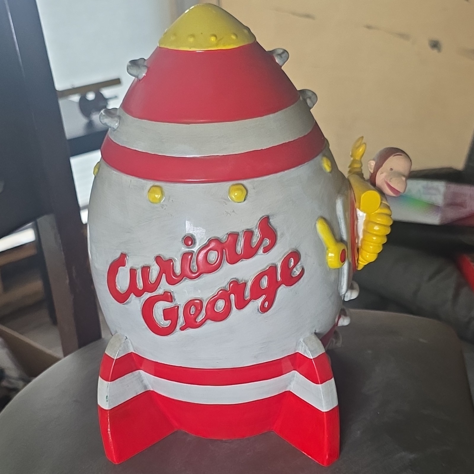 HMCo. Curious George in Spaceship Cookie Jar Vintage Big