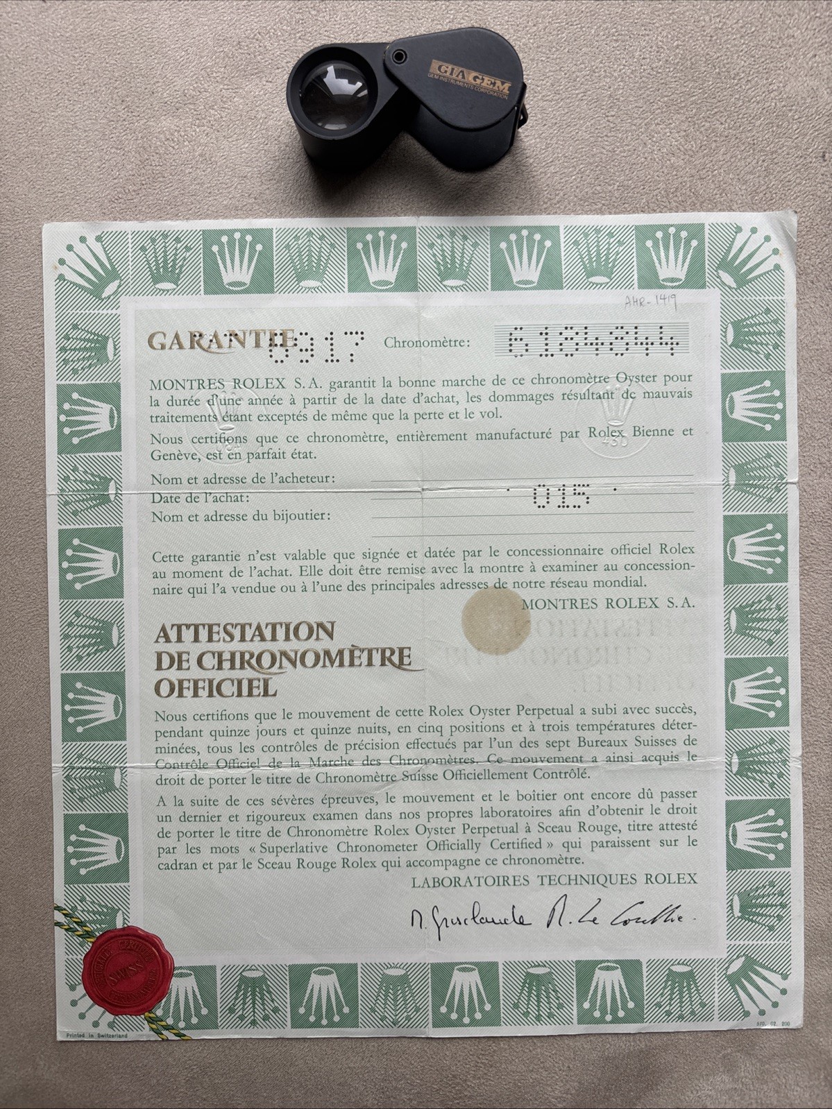 Vintage Collectible Rolex Paperwork - C. 1979-1981 - Ref 6917