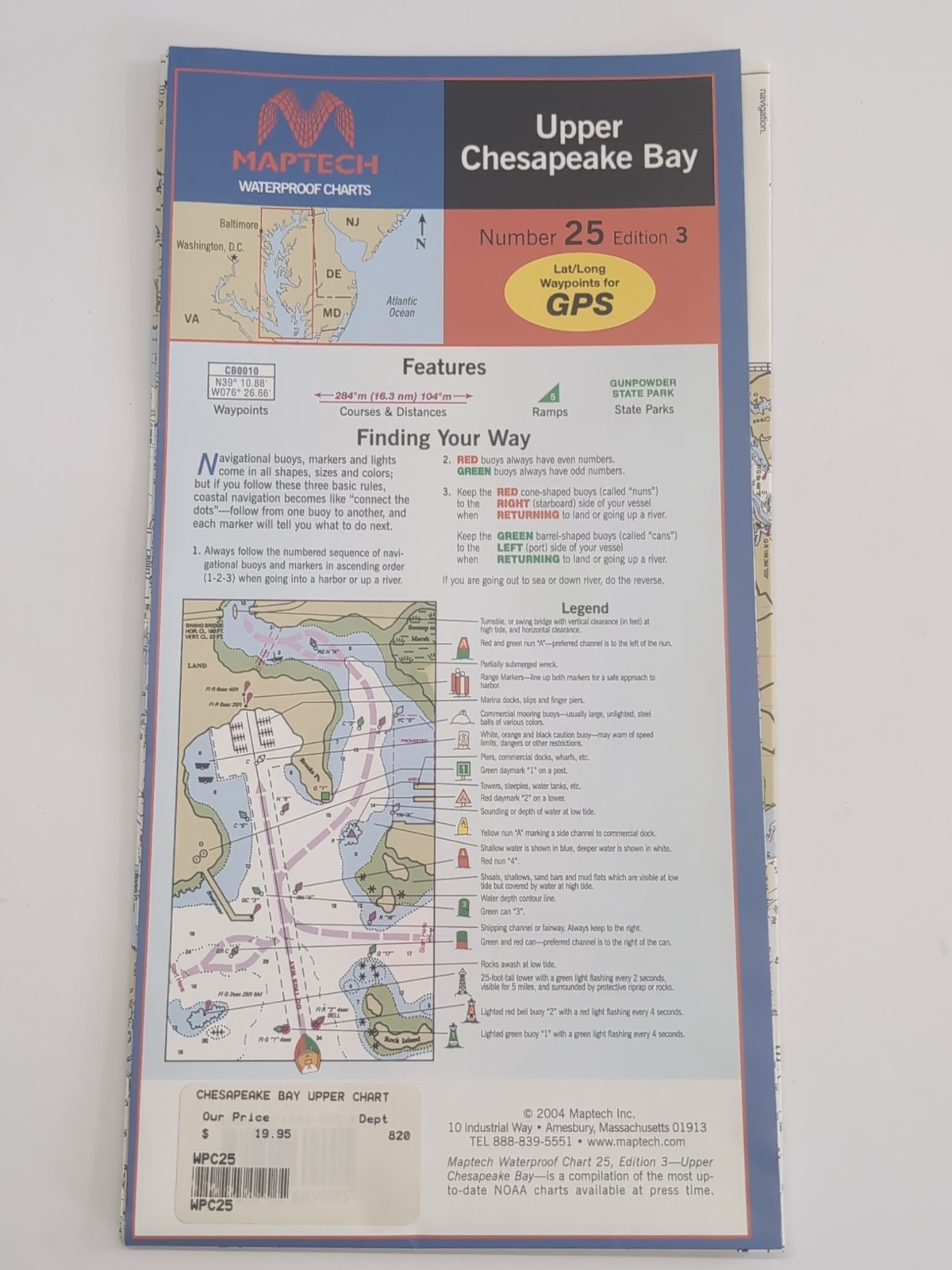 MAPTECH Upper Chesapeake Bay Number 25 Ed 3 Waterproof Chart GPS Pts WPC25 New