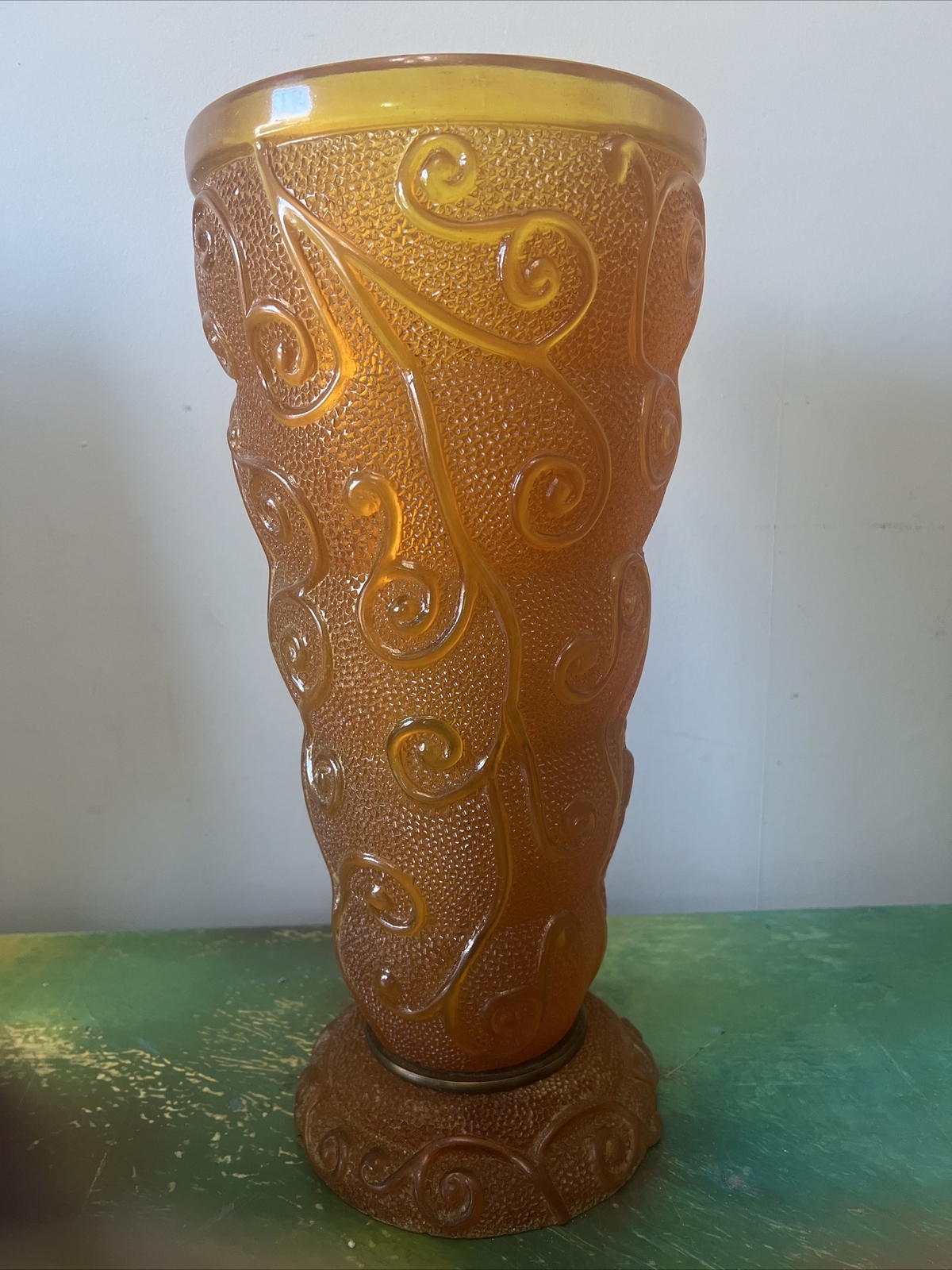 Vintage Orange Groovy Hurricane Candleholder Mod Swirl Acrylic Resin