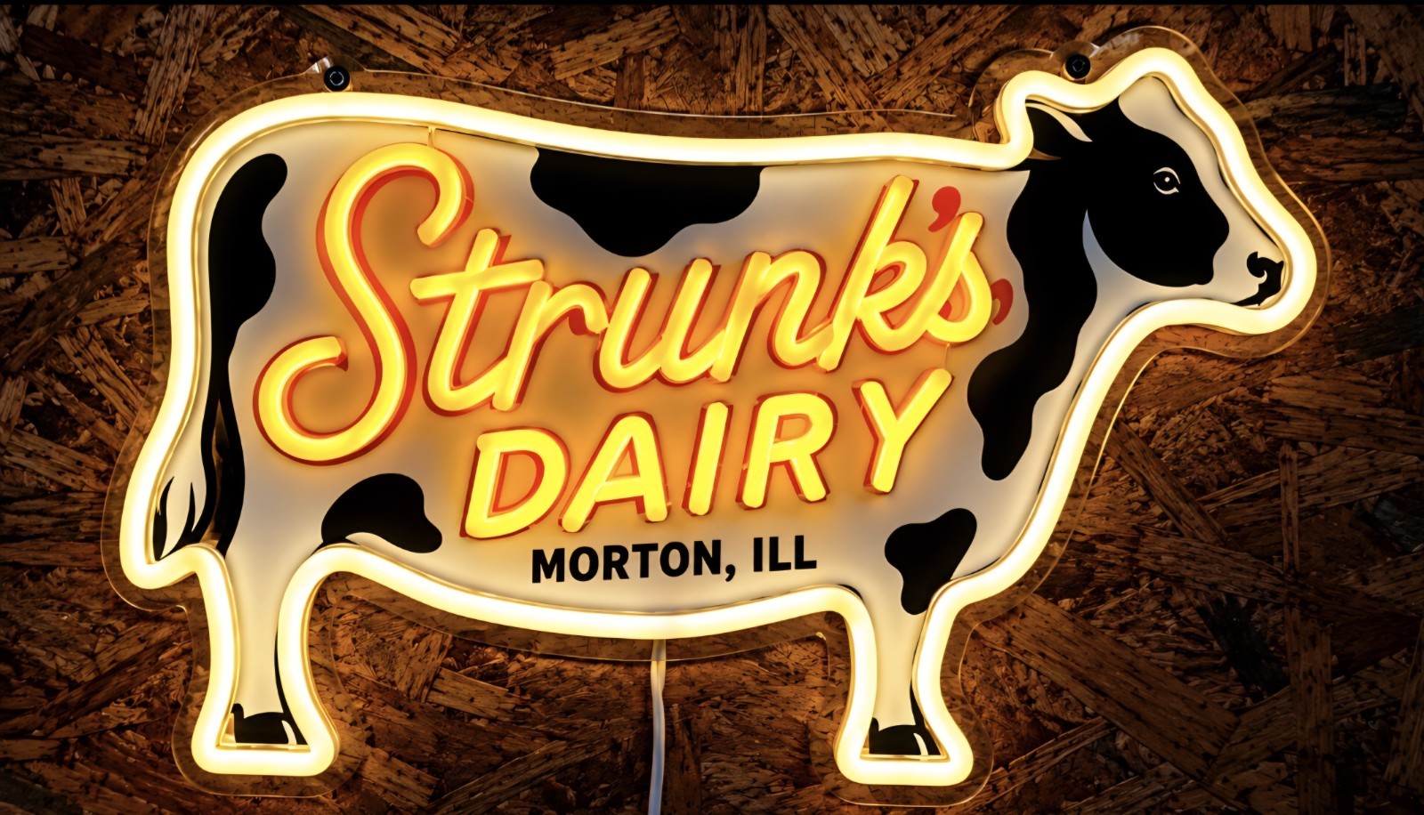 Strunk's Dairy Cow LED Neon Advert Sign 16x13 Vintage Farming Decor Morton, IL