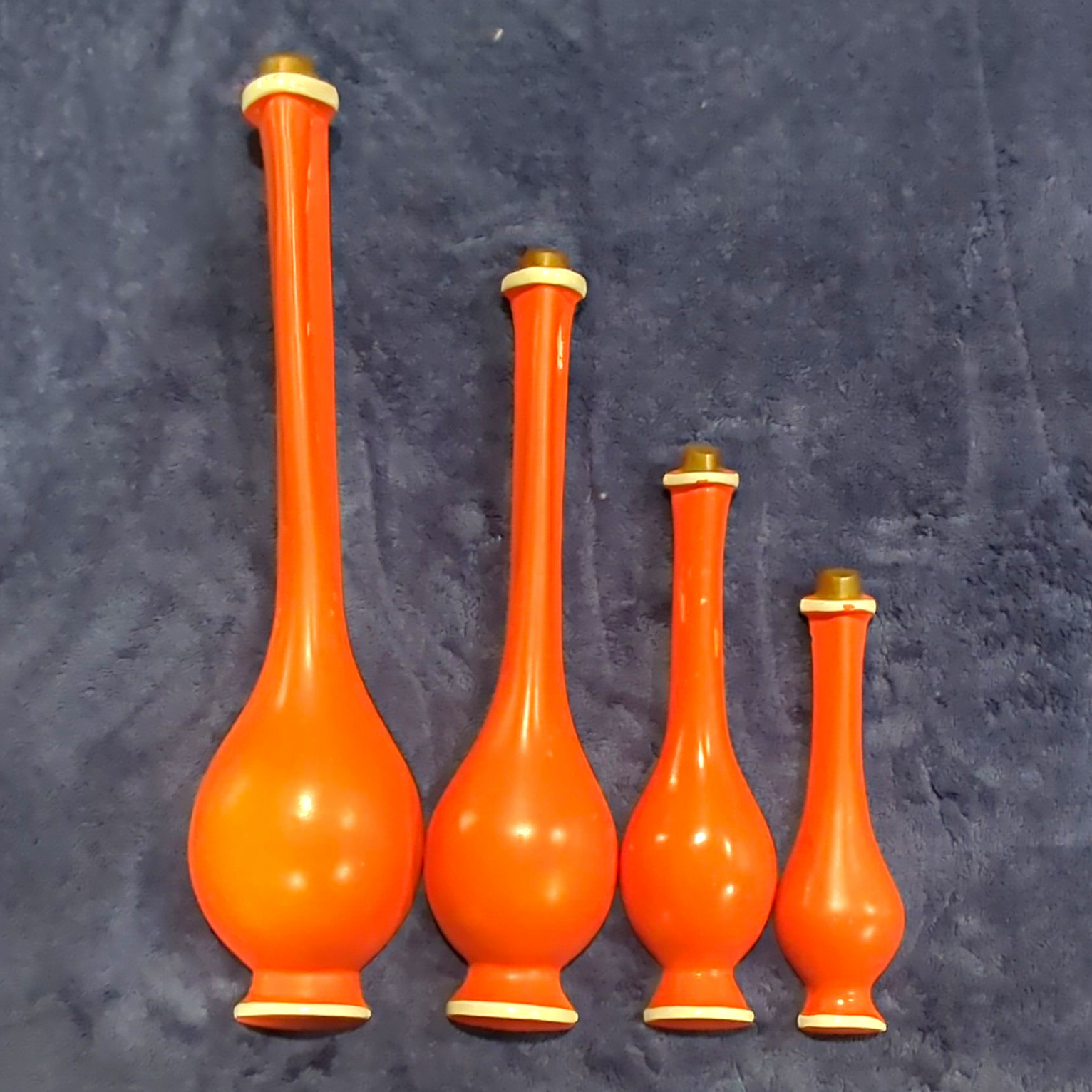 Vintage '70s MCM Orange Chalkware Genie Bottle Wall Plaque Set of 4 Retro Wear 