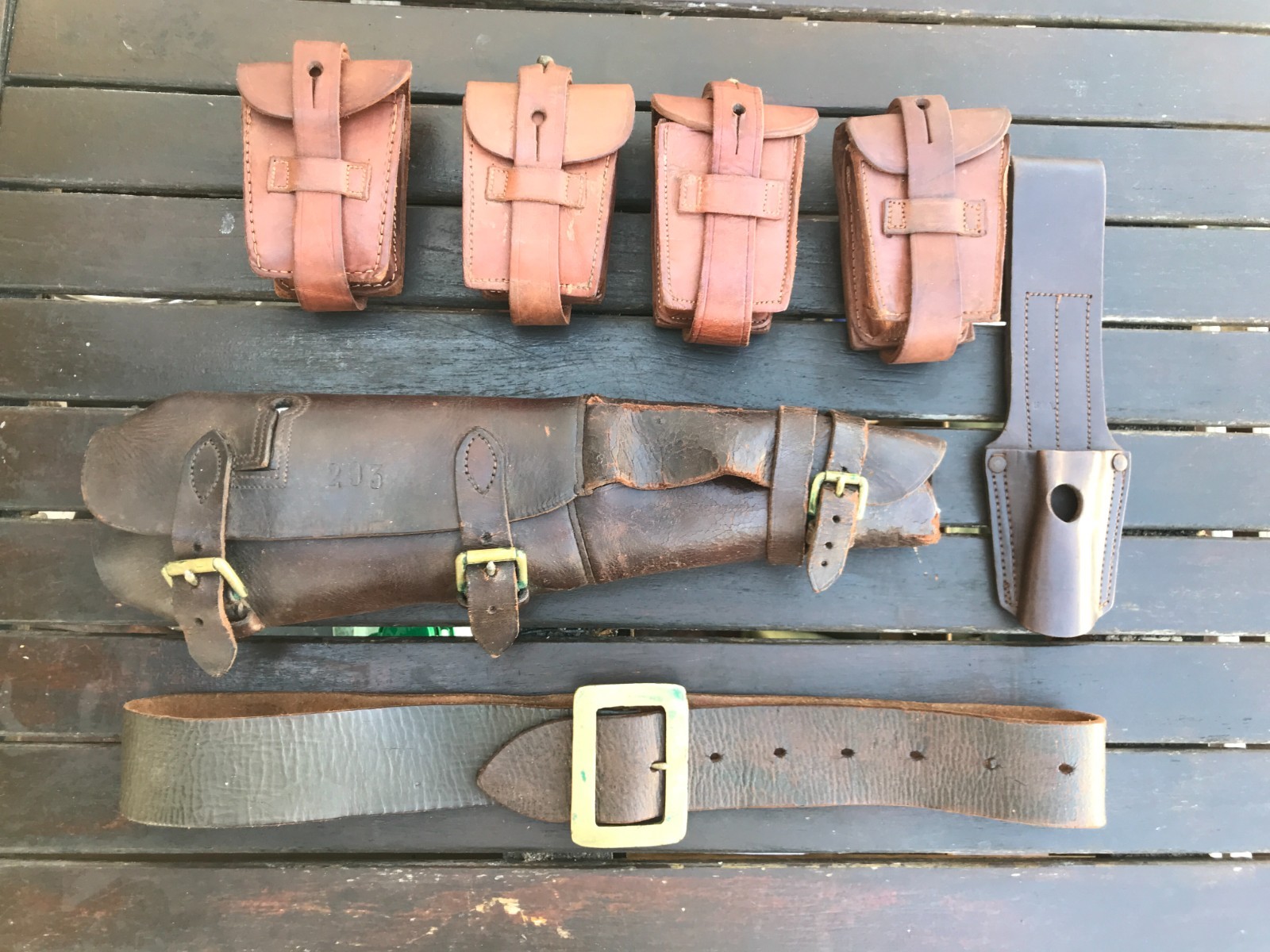 Vintage Argentine Army MAUSER M1891 model Leather Action cover LOT/pouches  - VG