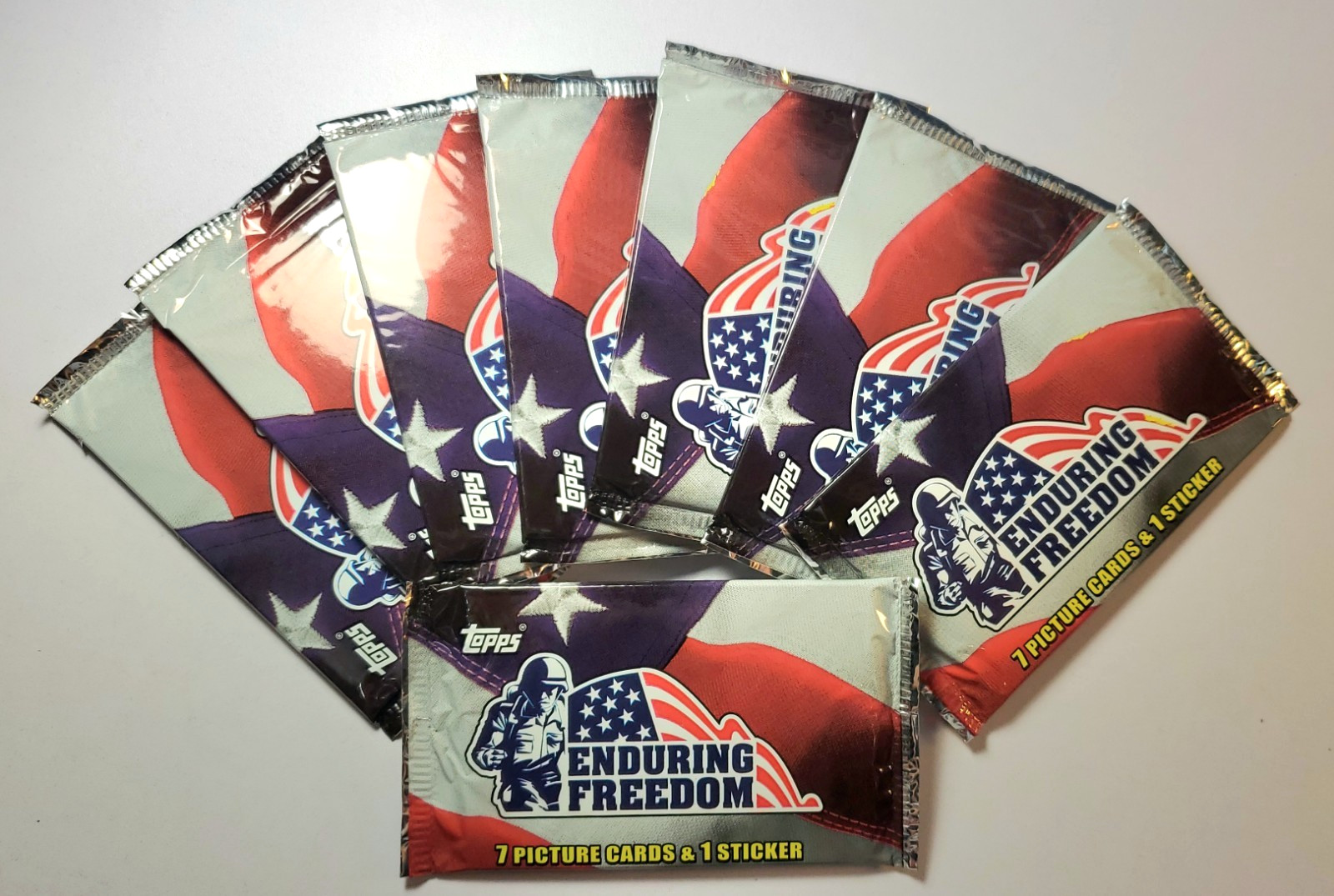 Topps Enduring Freedom 2001 Sealed Trading Card Pack Vintage 7 Cards 1 Sticker