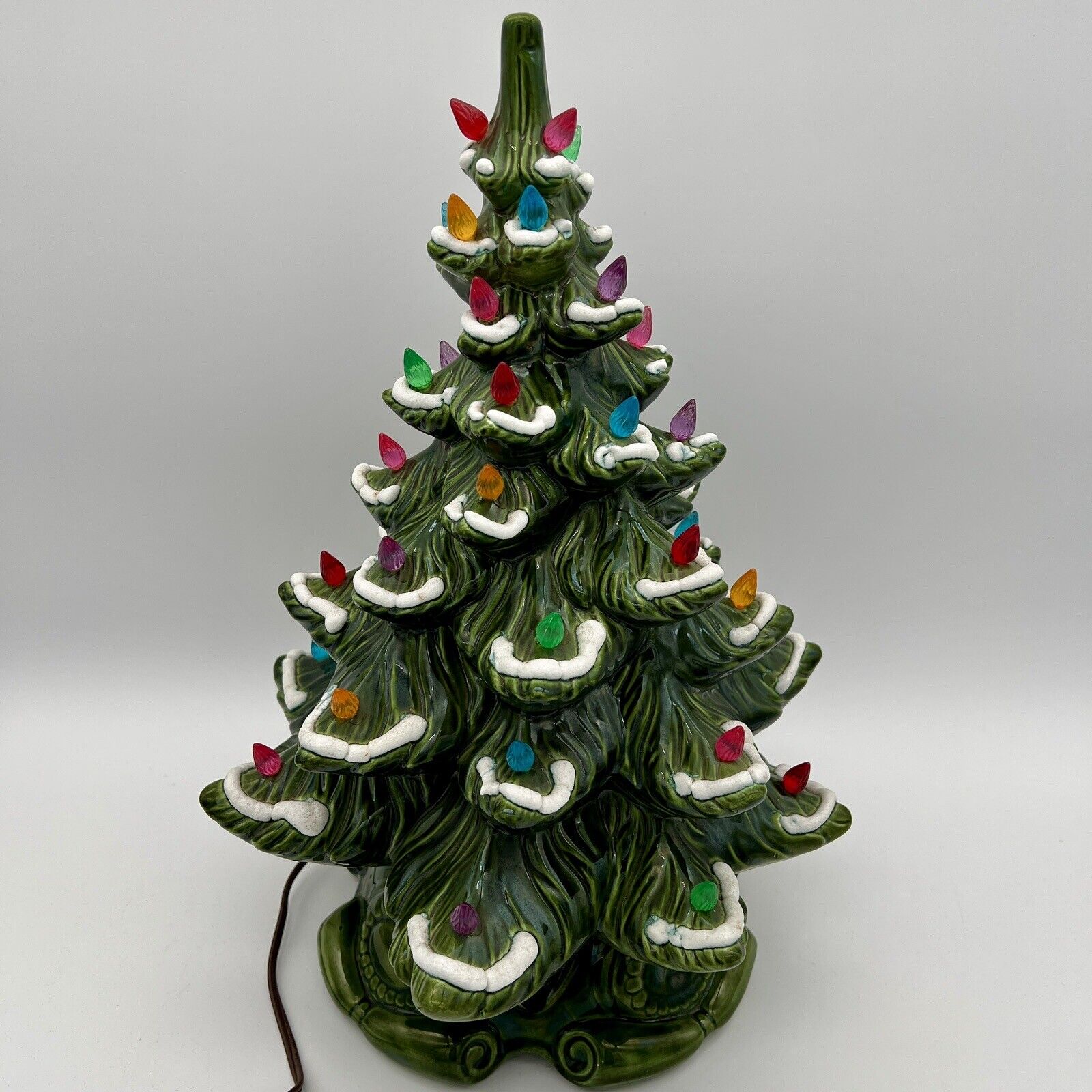 Vintage Ceramic Christmas Tree Flocked 1974 Atlantic Mold 16” X 11.5”