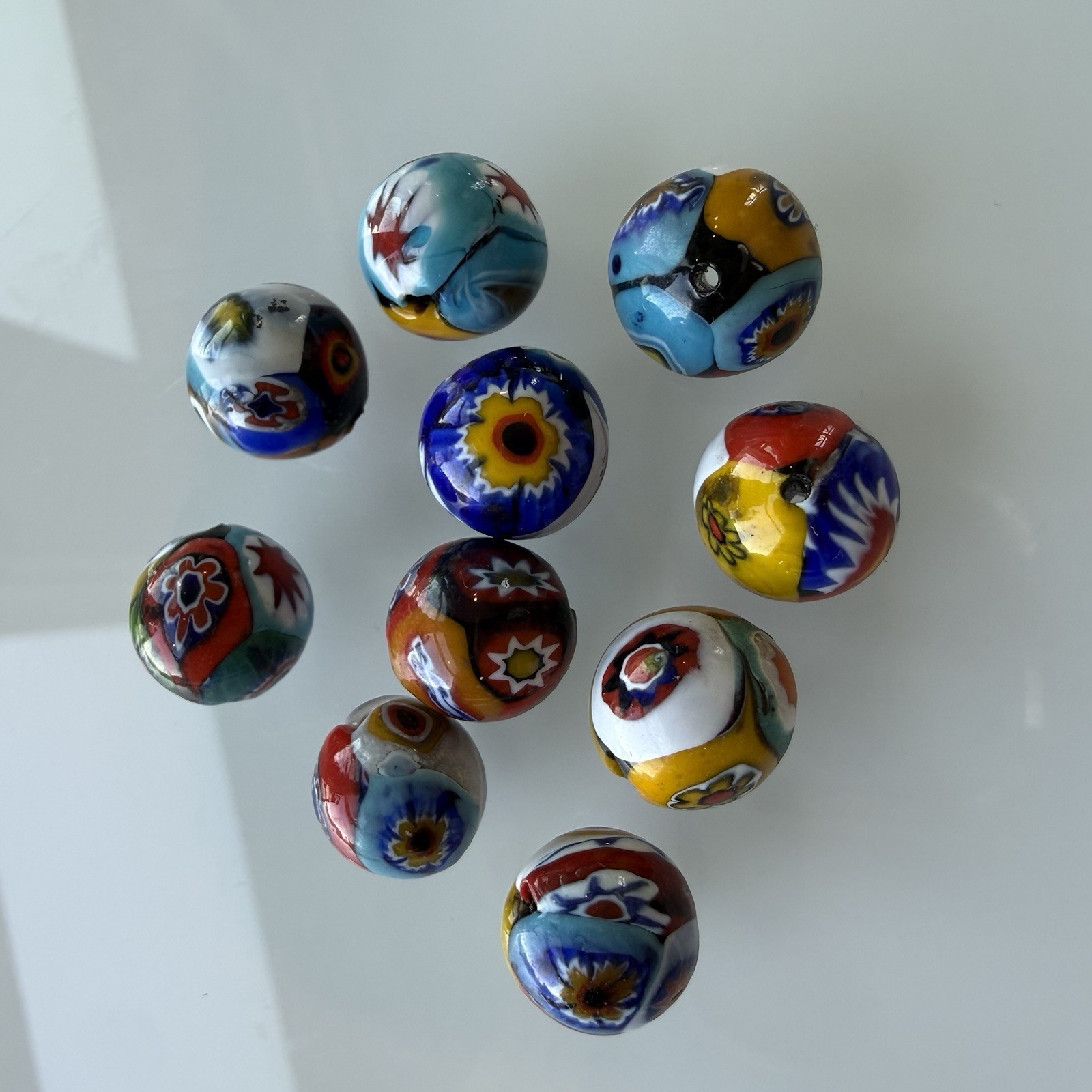 10 Venetian Murano MILLEFIORI Beads Multicolor Round Glass Vintage 11.5mm 10 Venetian Murano MILLEFIORI Beads Multicolor Round Glass Vintage 11.5mm