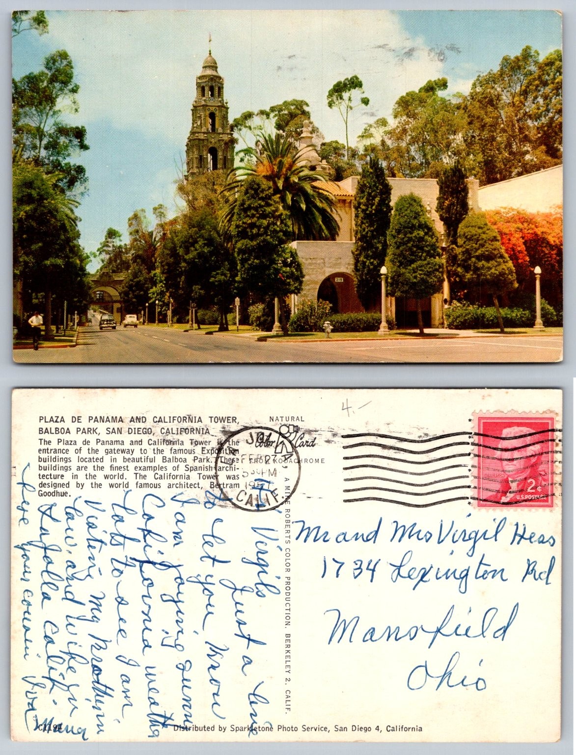 1957 Balboa Park California Tower San Diego Postcard Vintage Chrome