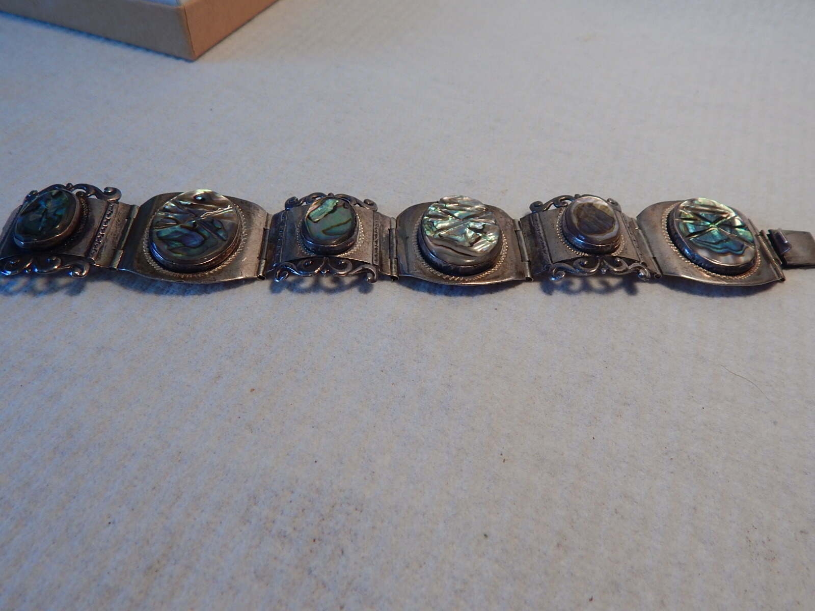 VTG 1950S 60S STERLING 925 TAXCO BRACELET 6  ABALONE PANELS MEXICAN MEXICO