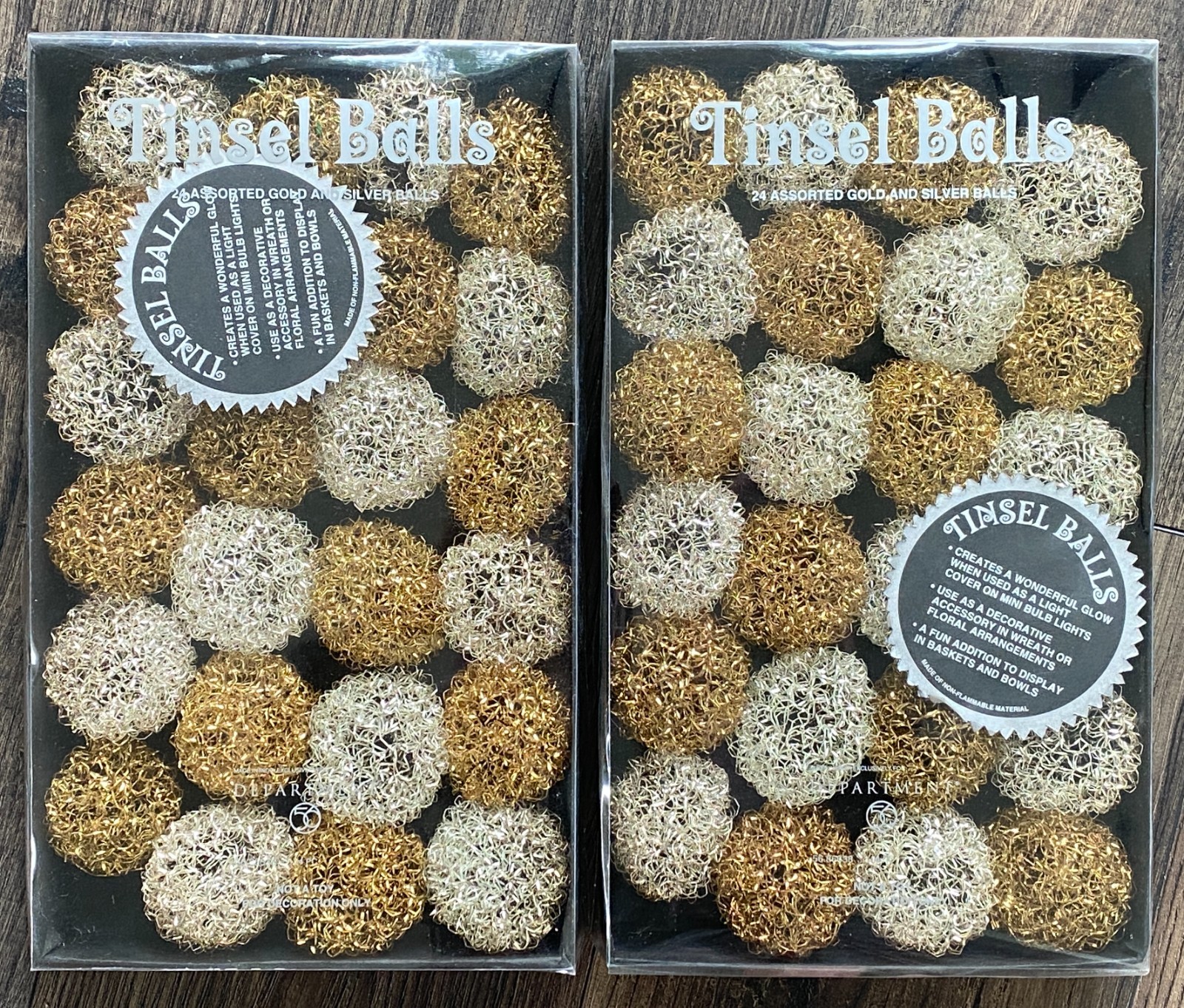 VTG Department 56 Tinsel Balls Christmas Light Covers Gold Silver Lot of 2 Boxes