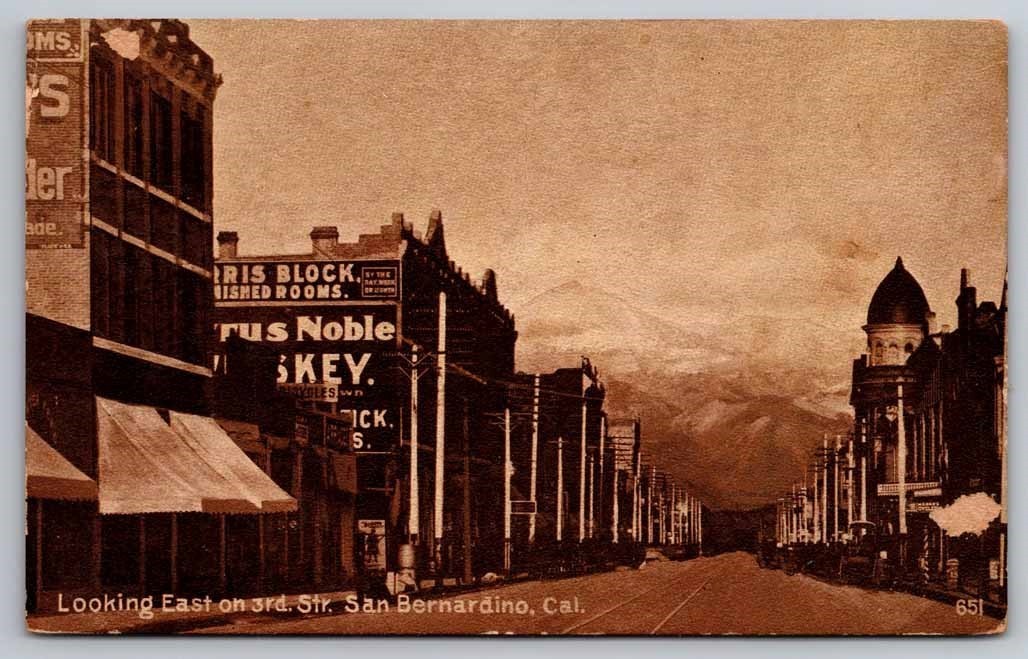 San Bernardino CA Looking East on 3rd St. Postcard 