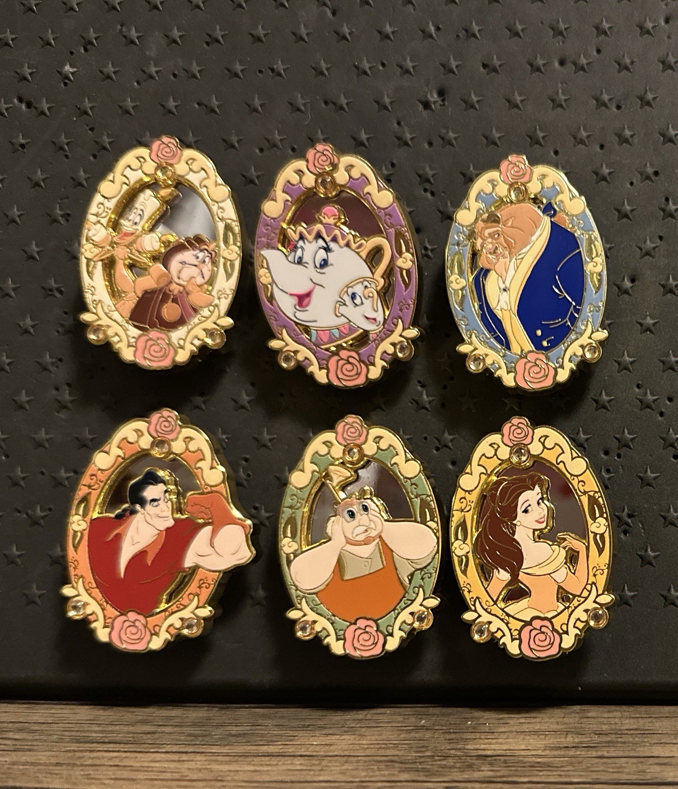 Disney The Beauty and The Beast Mirror Character Portraits Enamel Pin Set