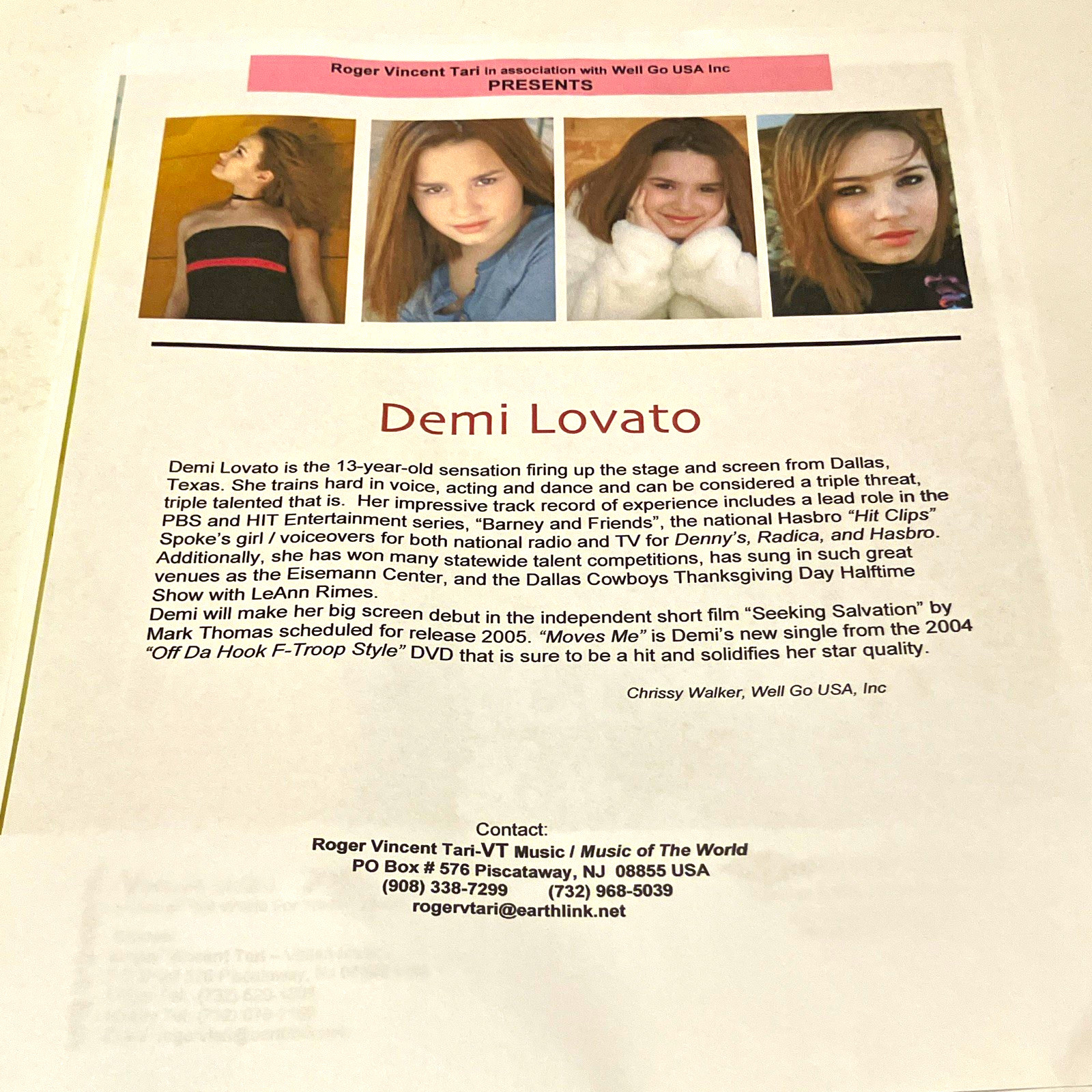 Ultra Rare Demi Lovato 2004 PreFame Press Kit EPK-Moves Me Debut Single Vintage