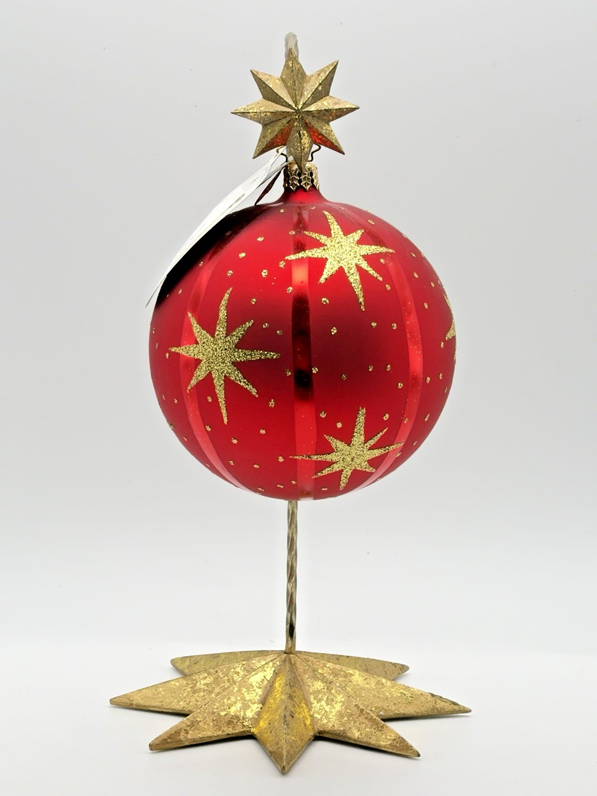 Christopher Radko Star Stripes Red Star Ball Glass Christmas Ornament